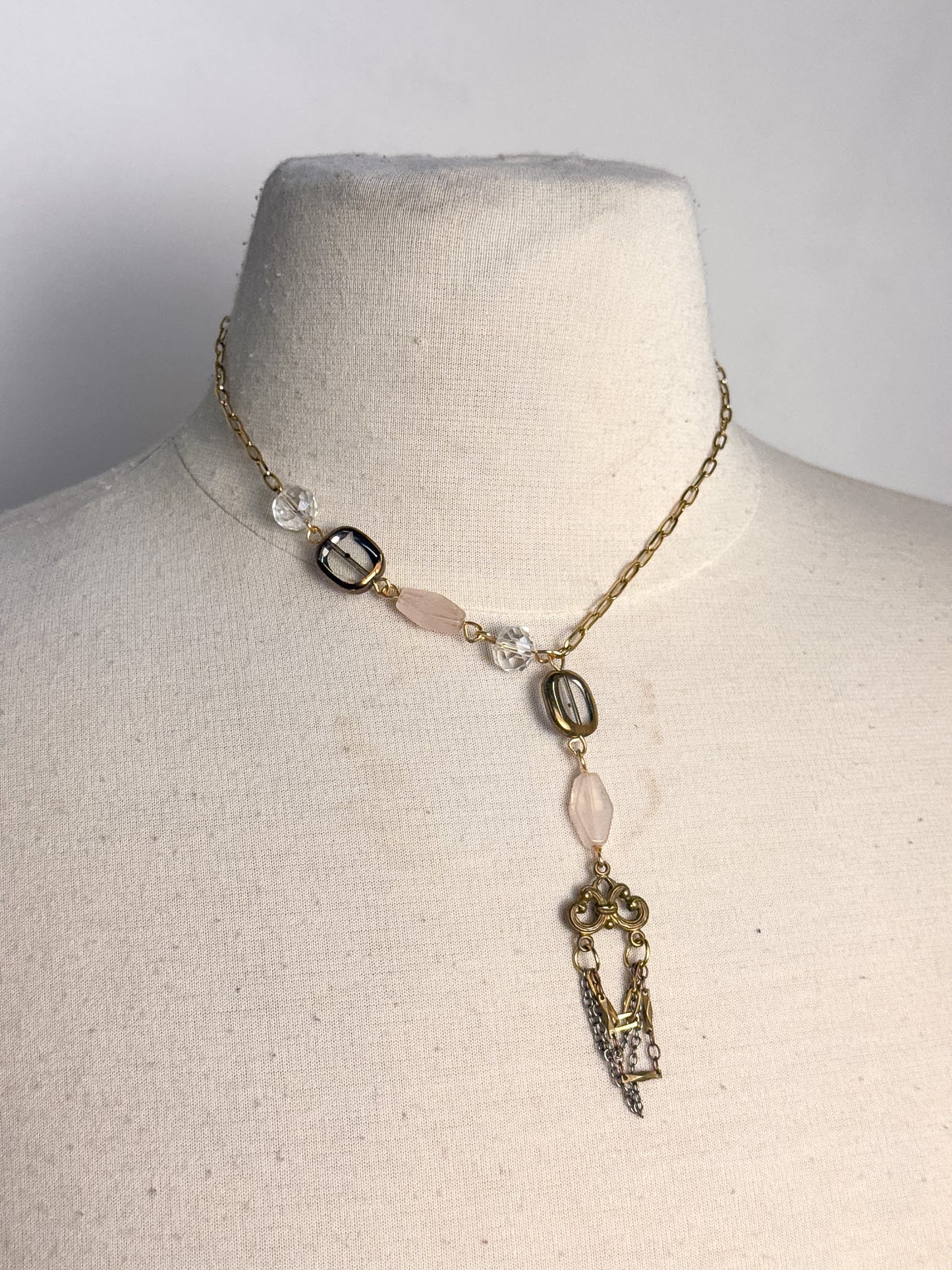 OOAK Faceted Glass & Filagree Charm Necklace