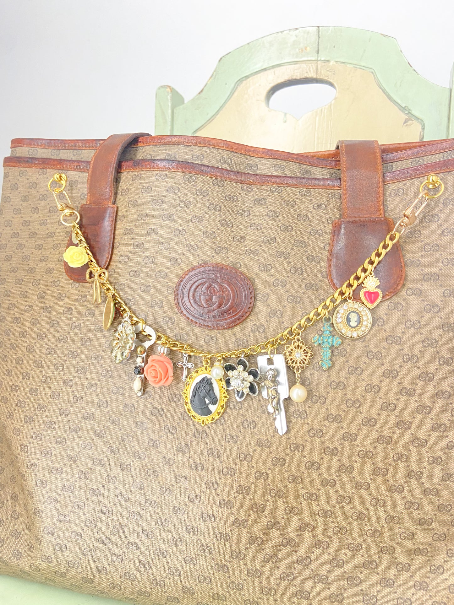 OOAK Vintage Gucci Large Satchel Purse with Charmed Chain Strap
