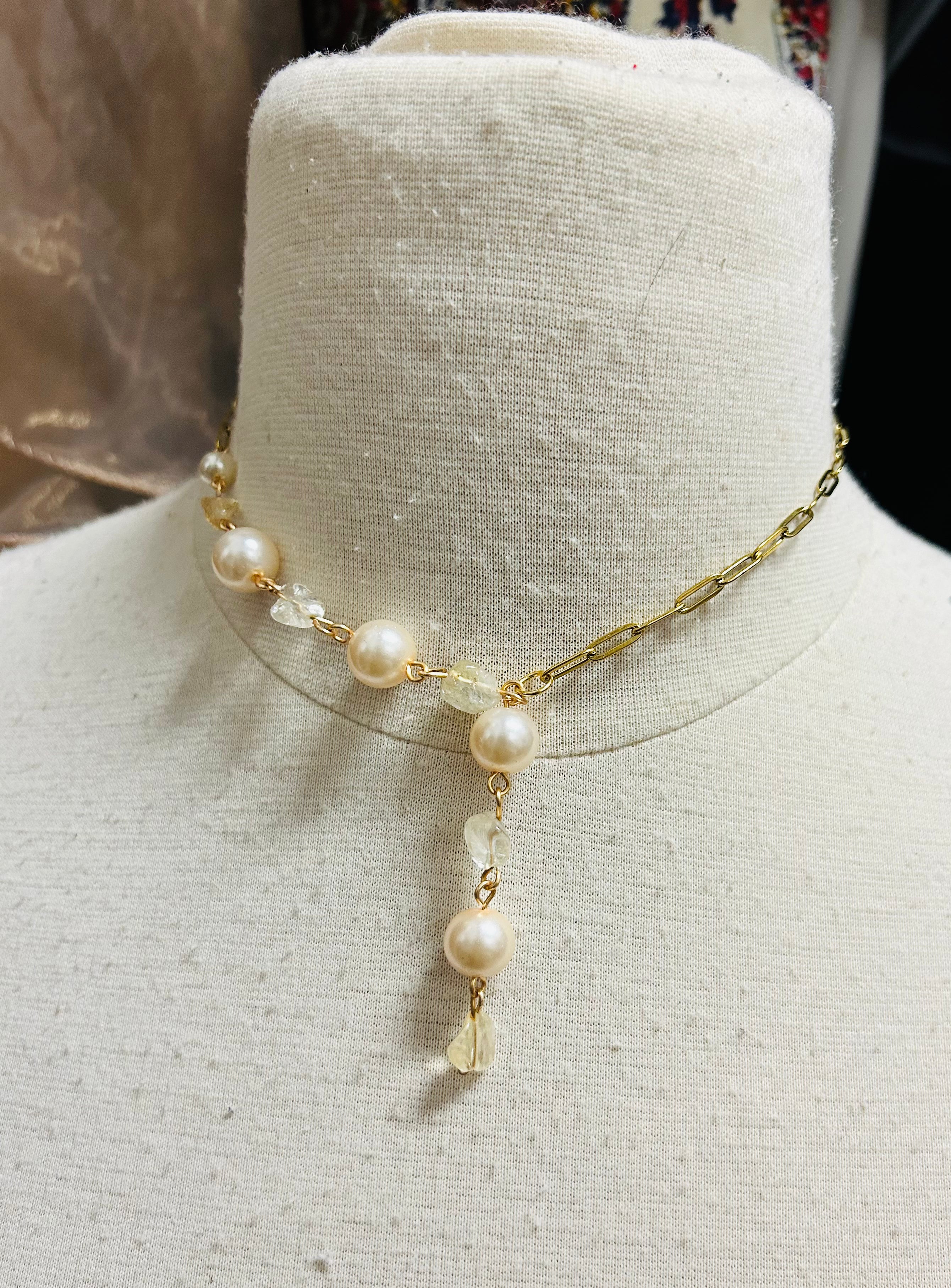 Handmade Pearl & Citrine Lariat