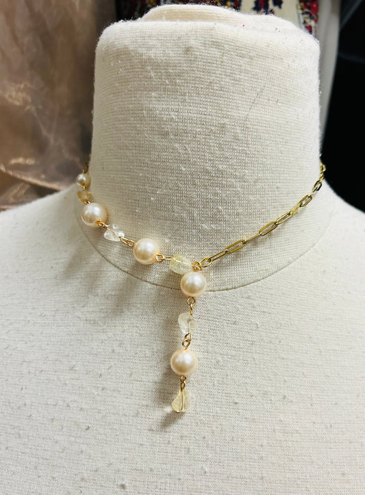 Handmade Pearl & Citrine Lariat