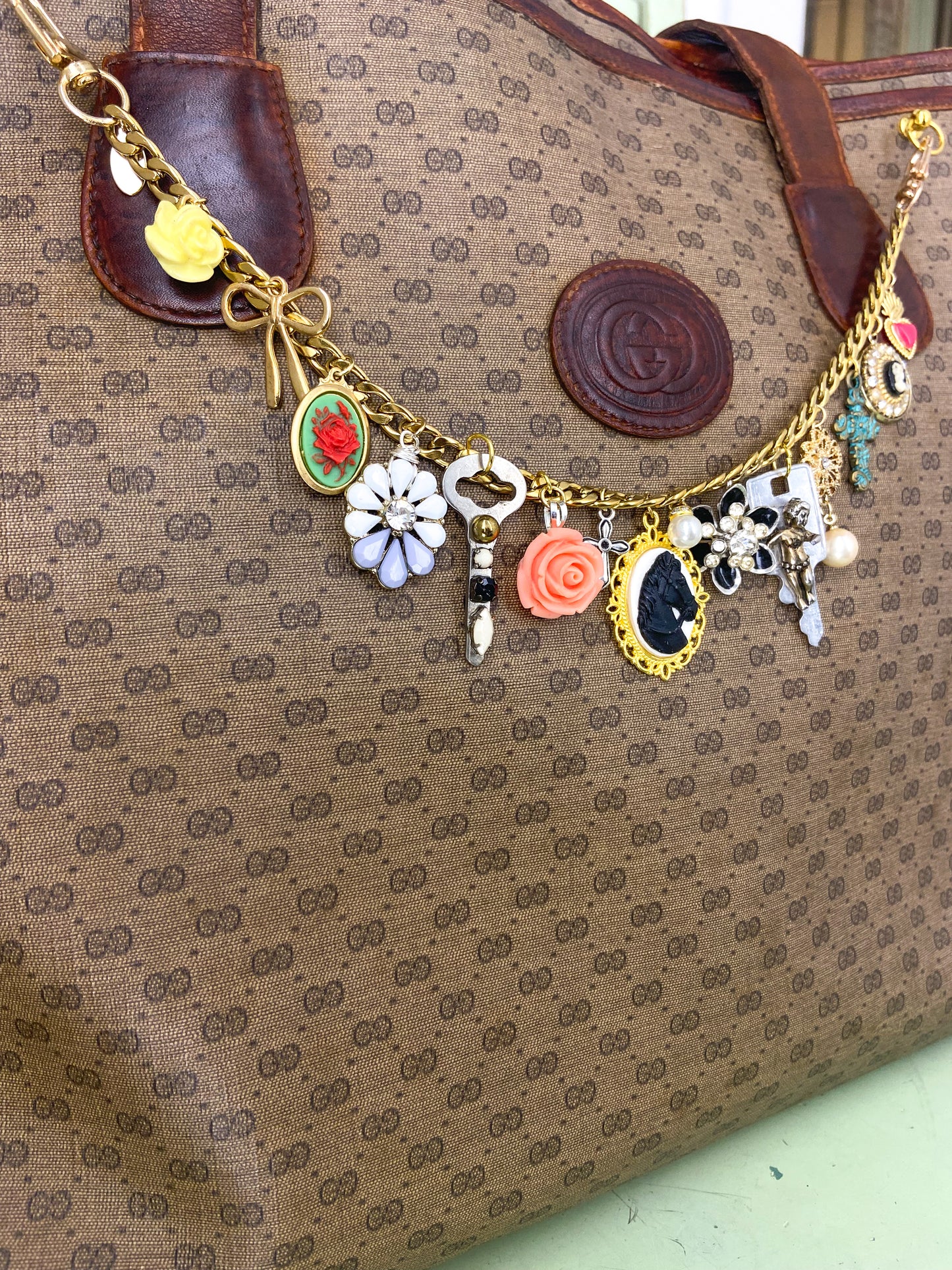 OOAK Vintage Gucci Large Satchel Purse with Charmed Chain Strap