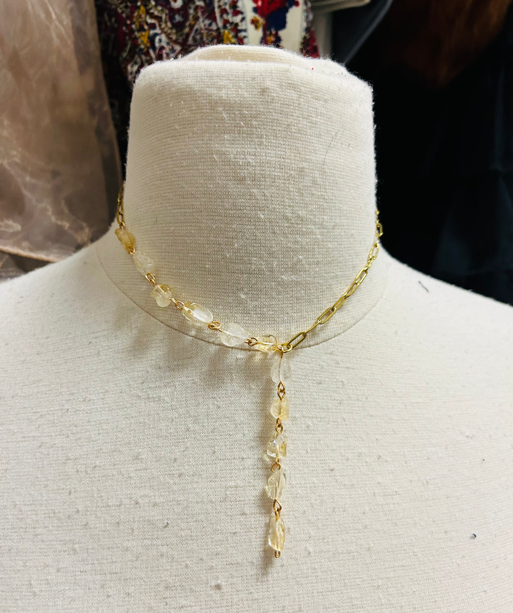 Handmade Small Citrine Nugget Lariat Necklace