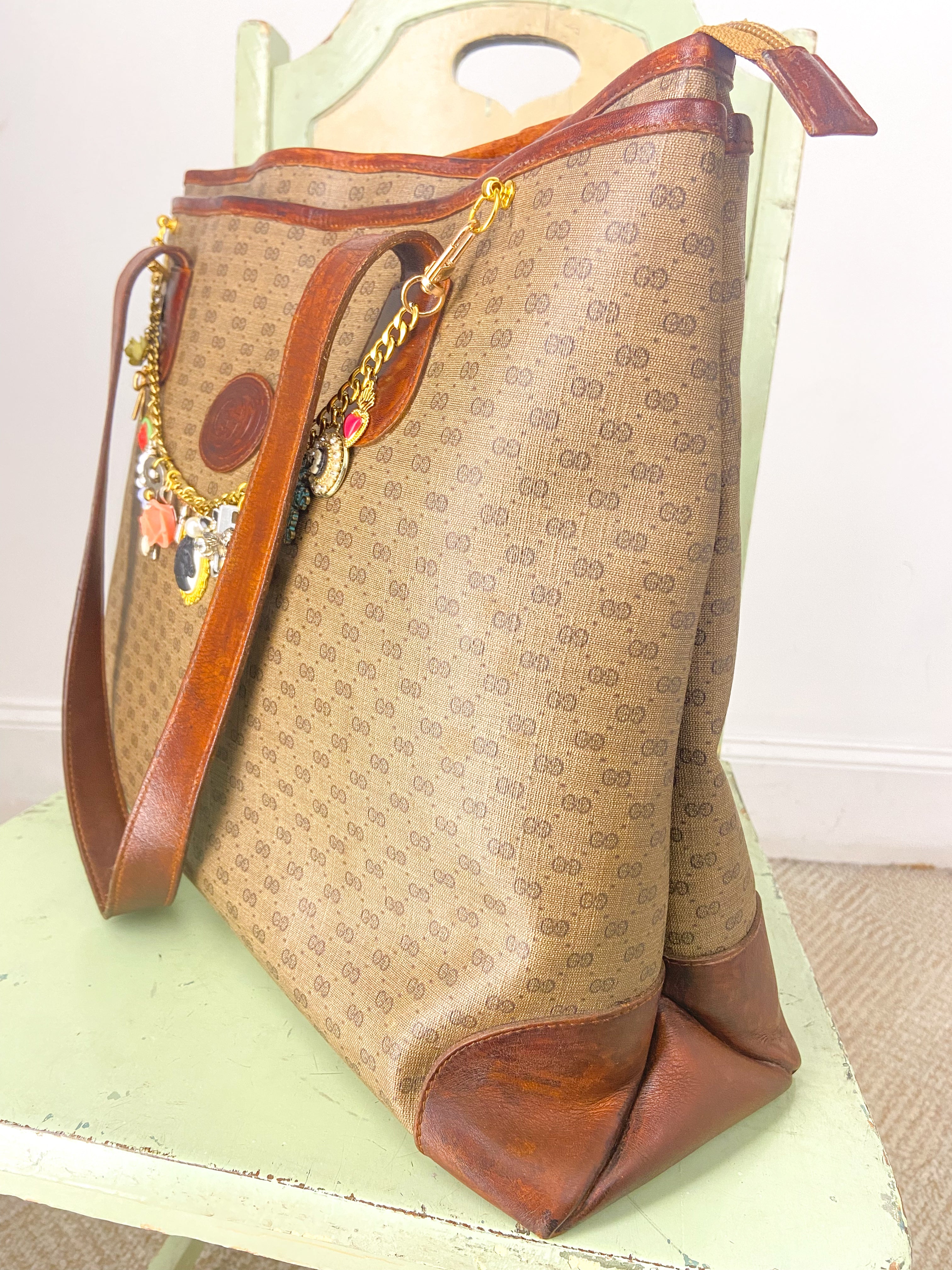 OOAK Vintage Gucci Large Satchel Purse with Charmed Chain Strap