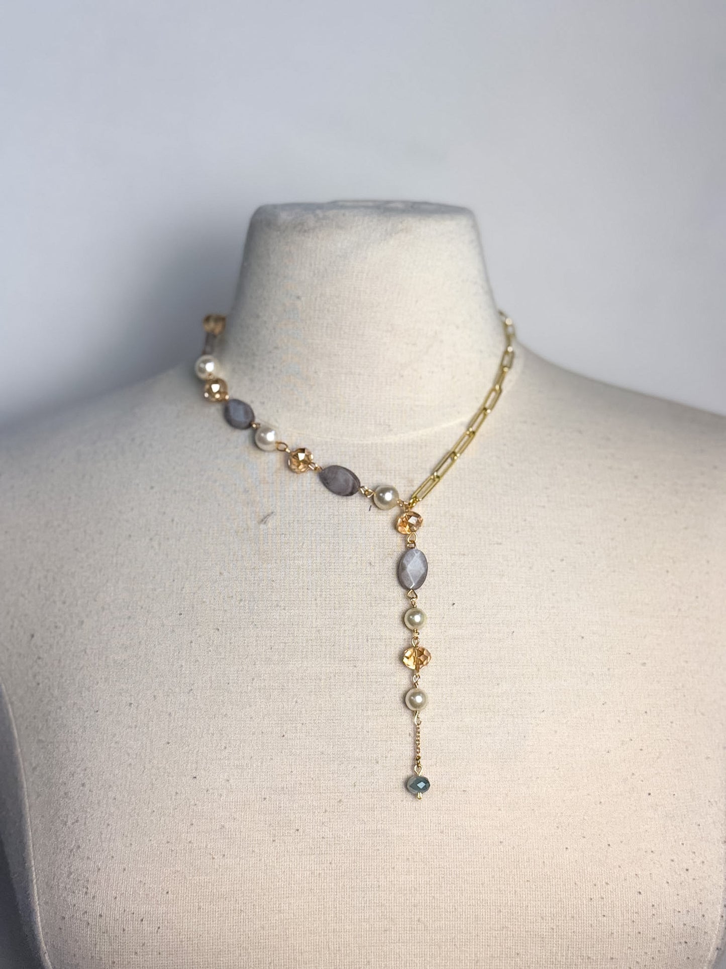 OOAK Glass & Vintage Bead Lariat Necklace