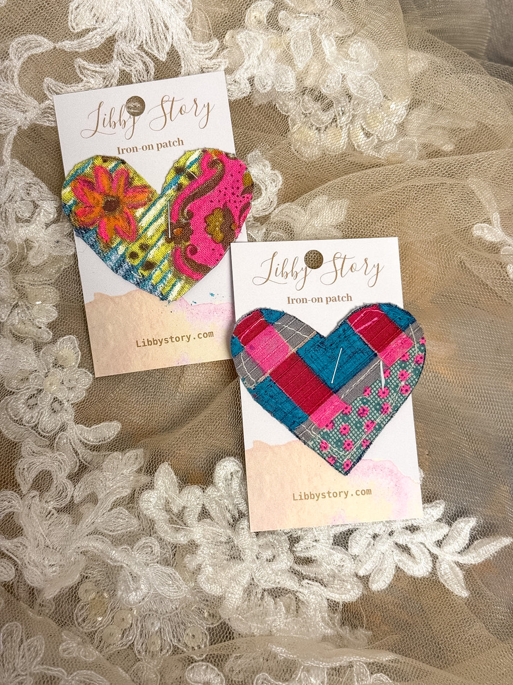 OOAK Libby Story Small Hand-painted Heart Iron-on Patch