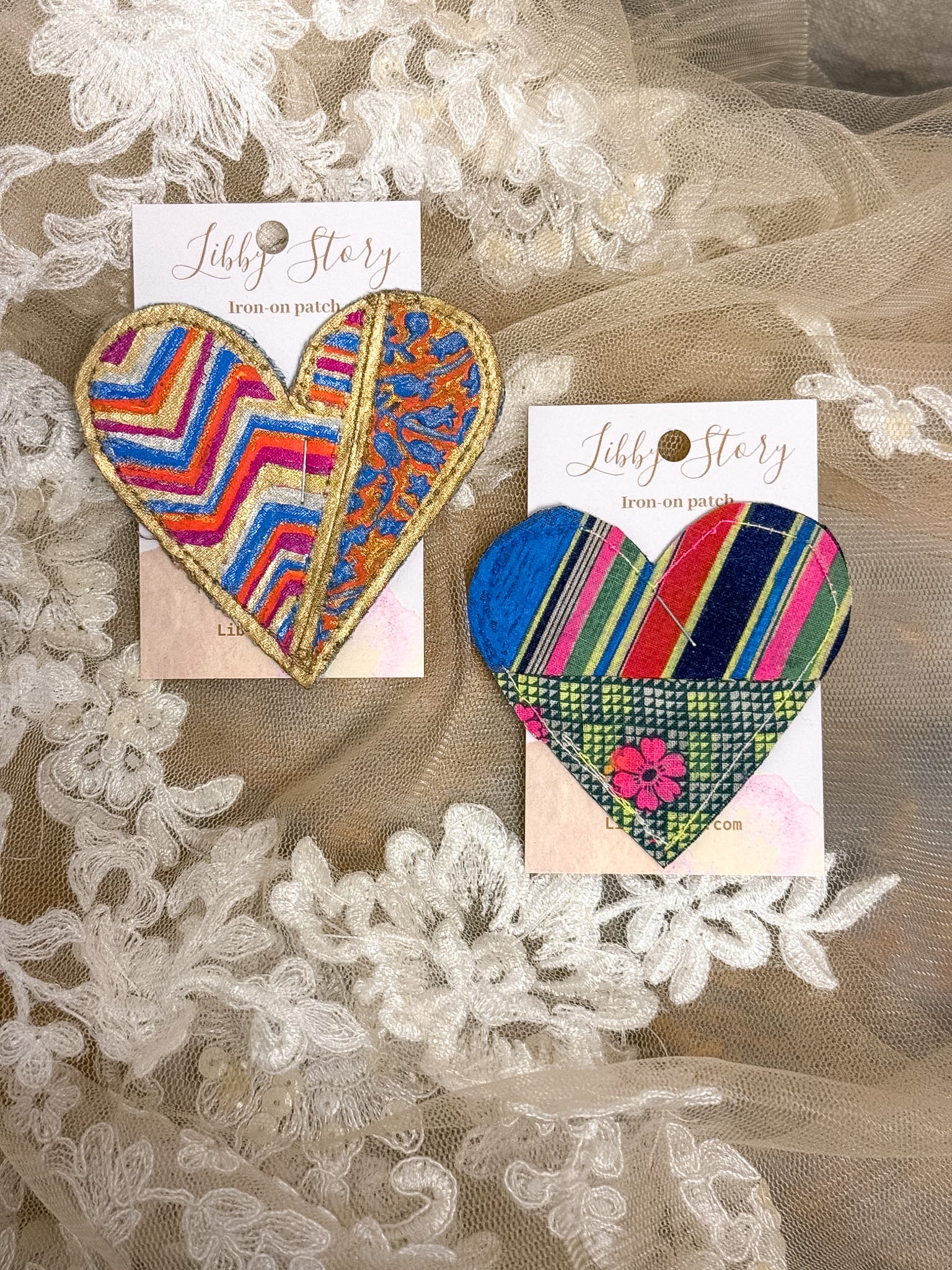 OOAK Medium Hand-painted Heart iron-on patch