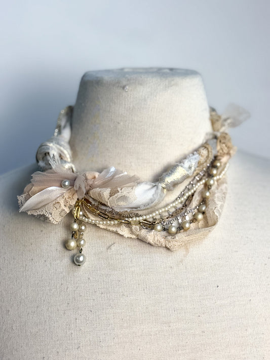 OOAK Vintage Lace & Pearl Statement Necklace