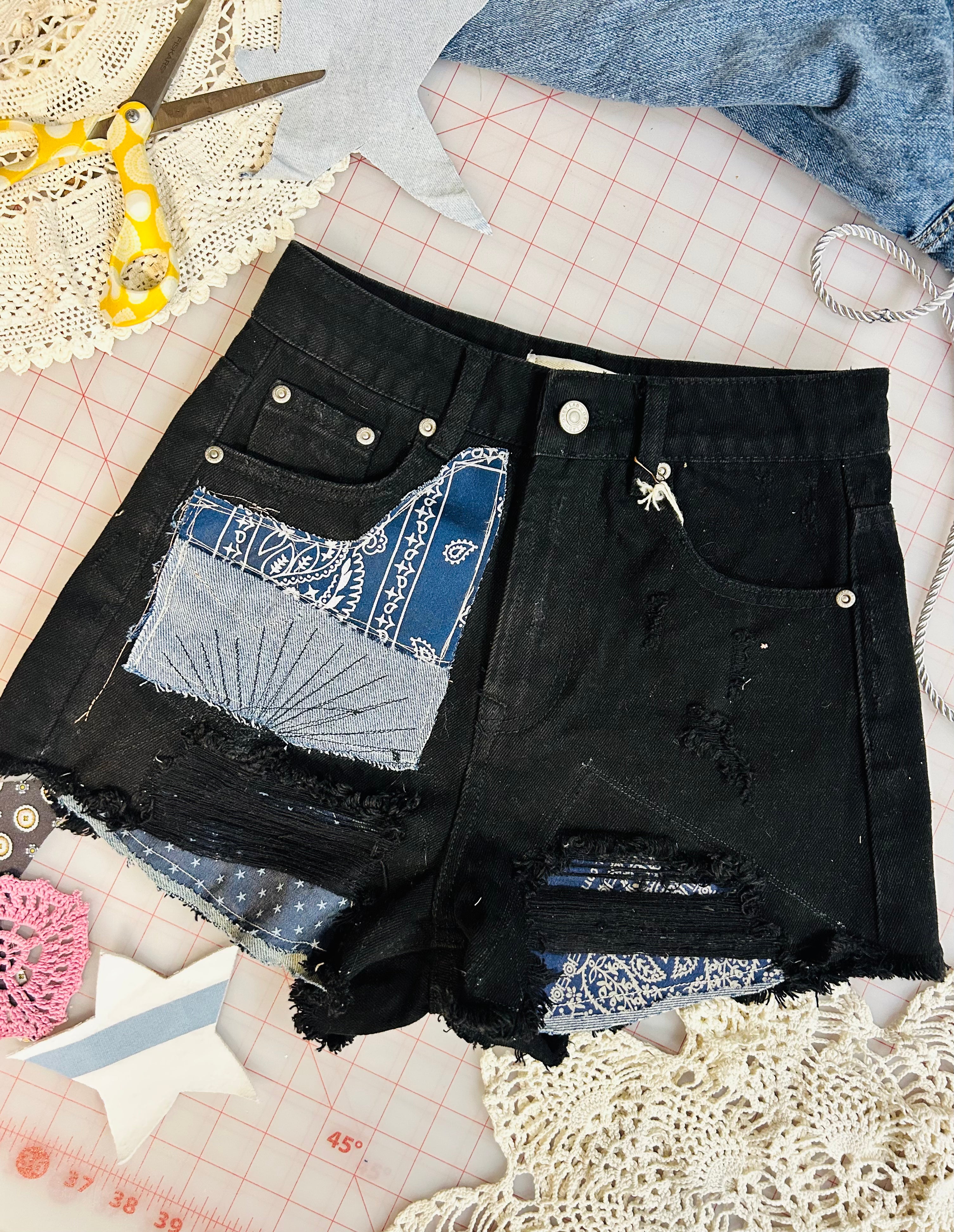 OOAK Bandana Patch Black Cut Offs