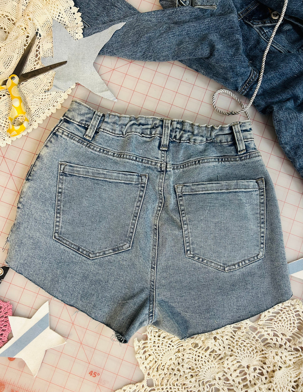 OOAK Quilt Square Patch High Waisted Cut-Offs