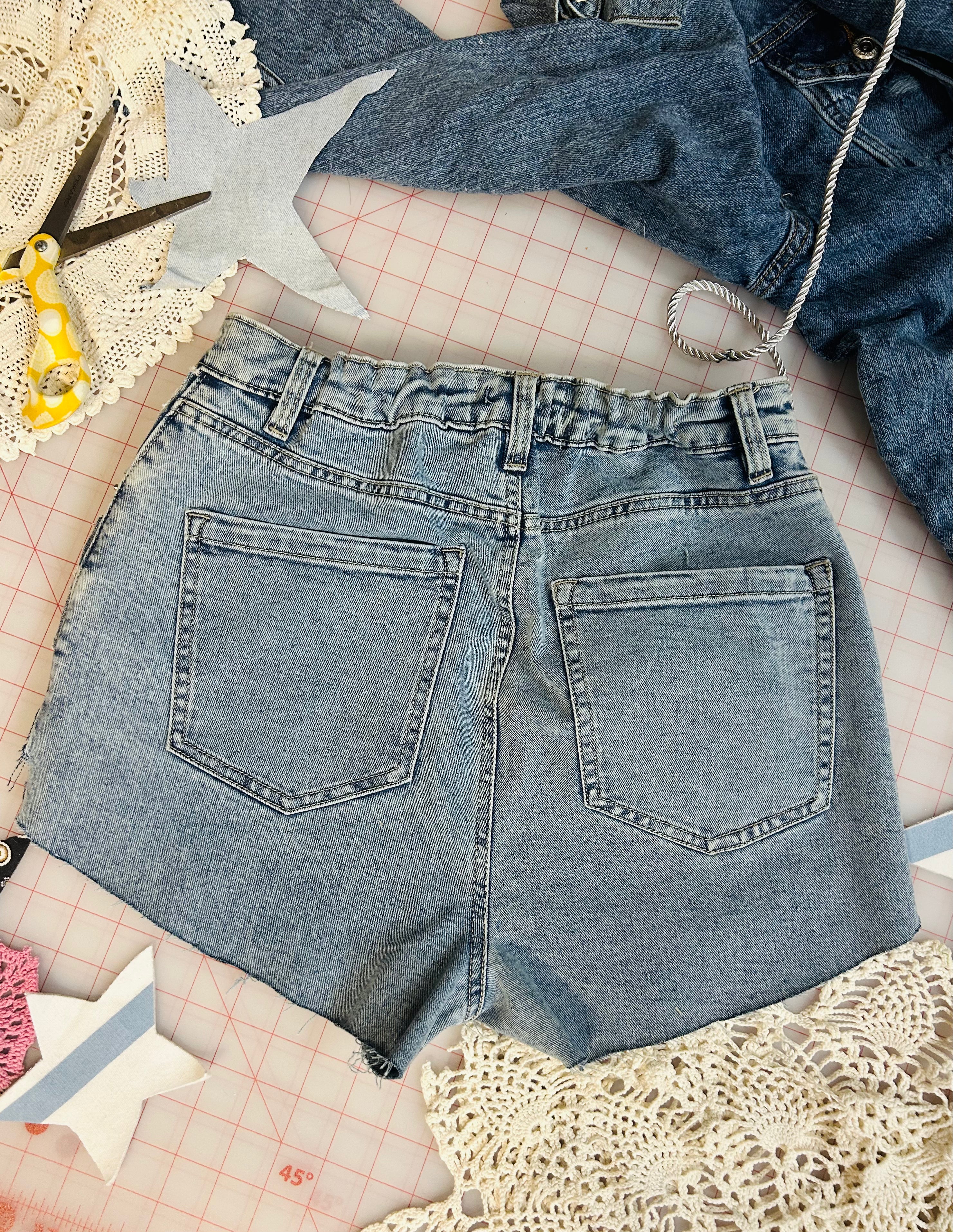 OOAK Quilt Square Patch High Waisted Cut-Offs