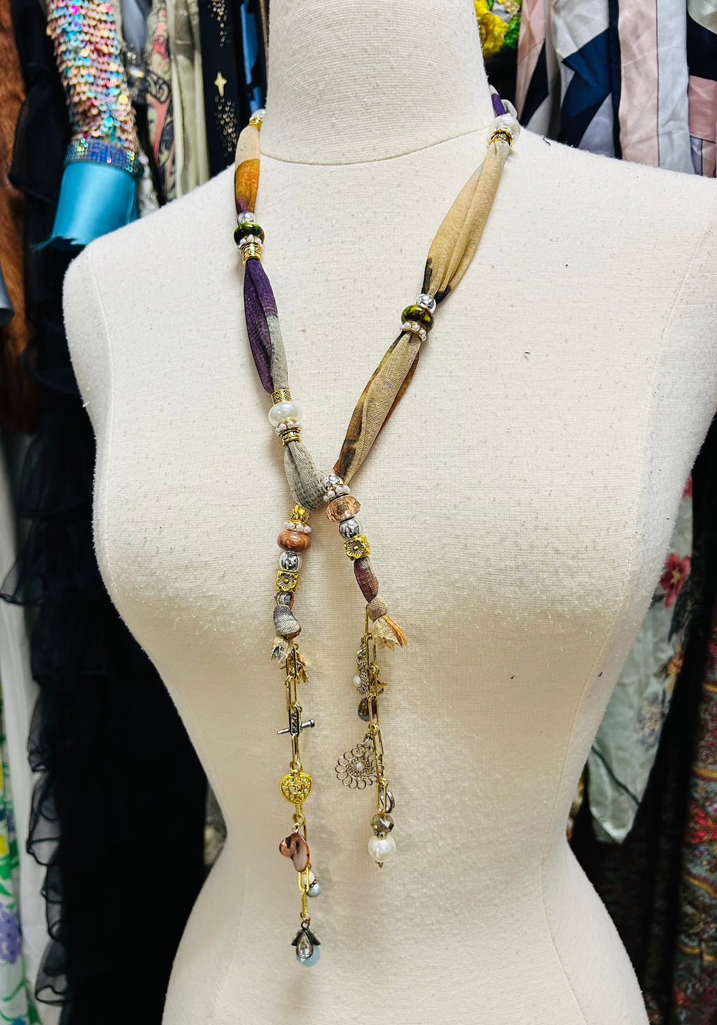 OOAK Mesh & Charms Scarf Necklace or Belt