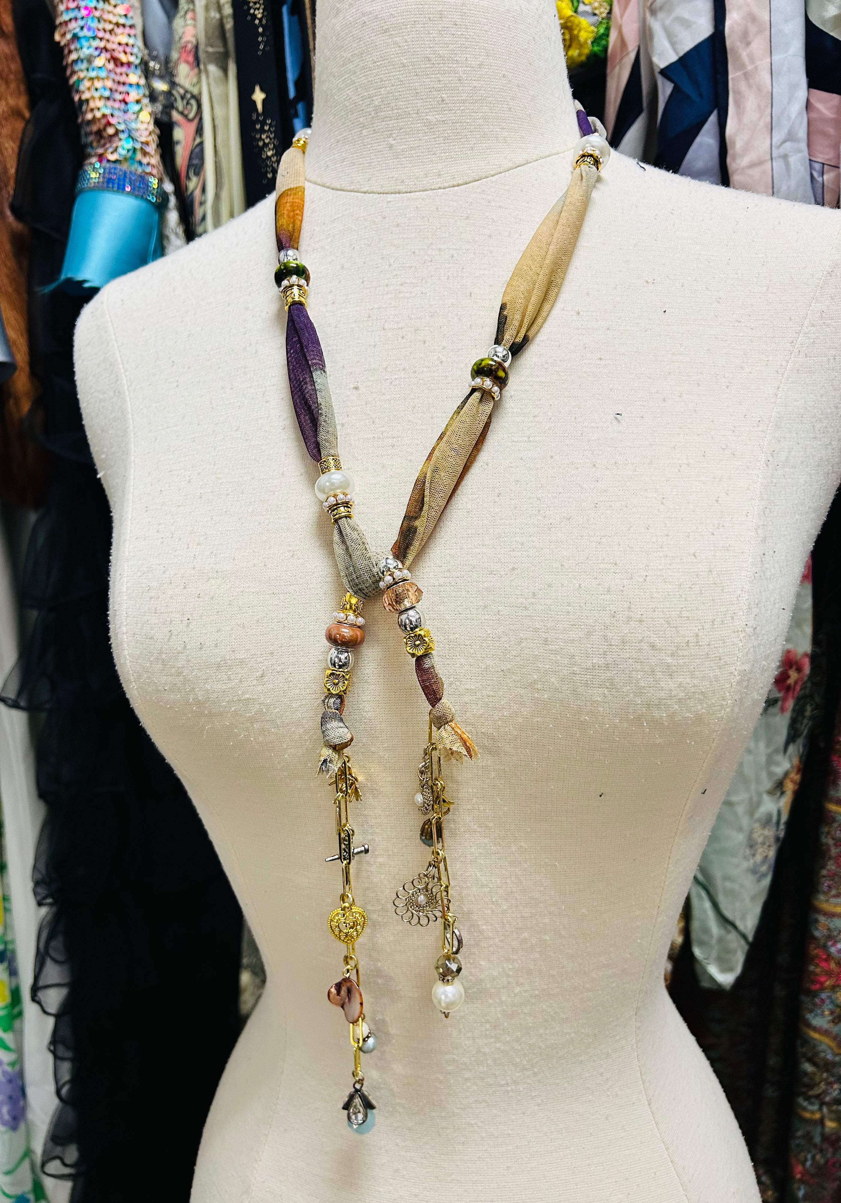 OOAK Mesh & Charms Scarf Necklace or Belt