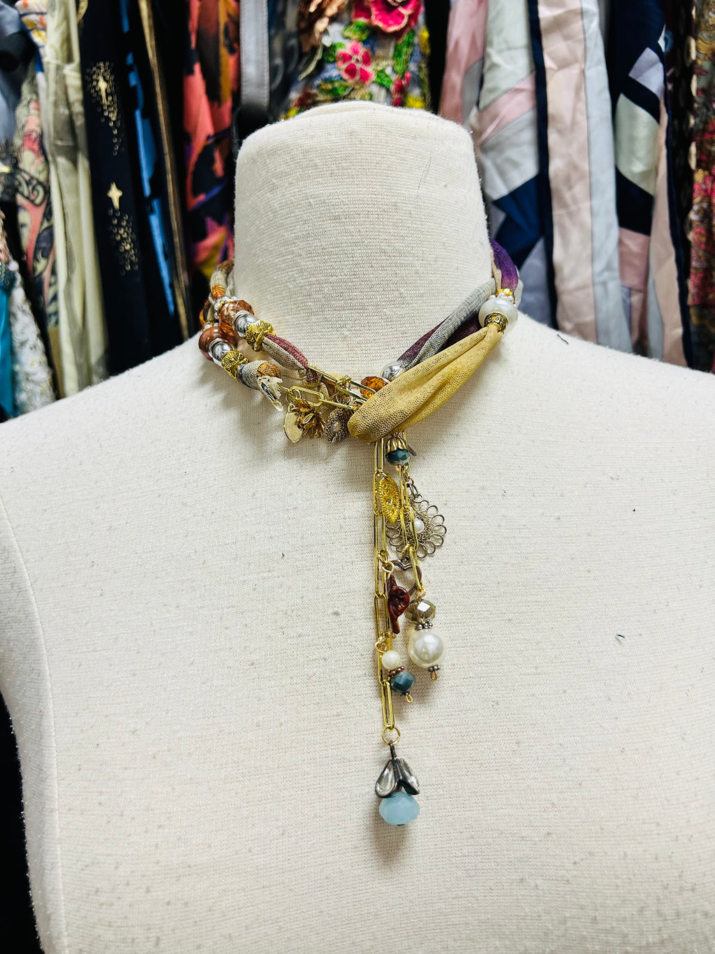 OOAK Mesh & Charms Scarf Necklace or Belt