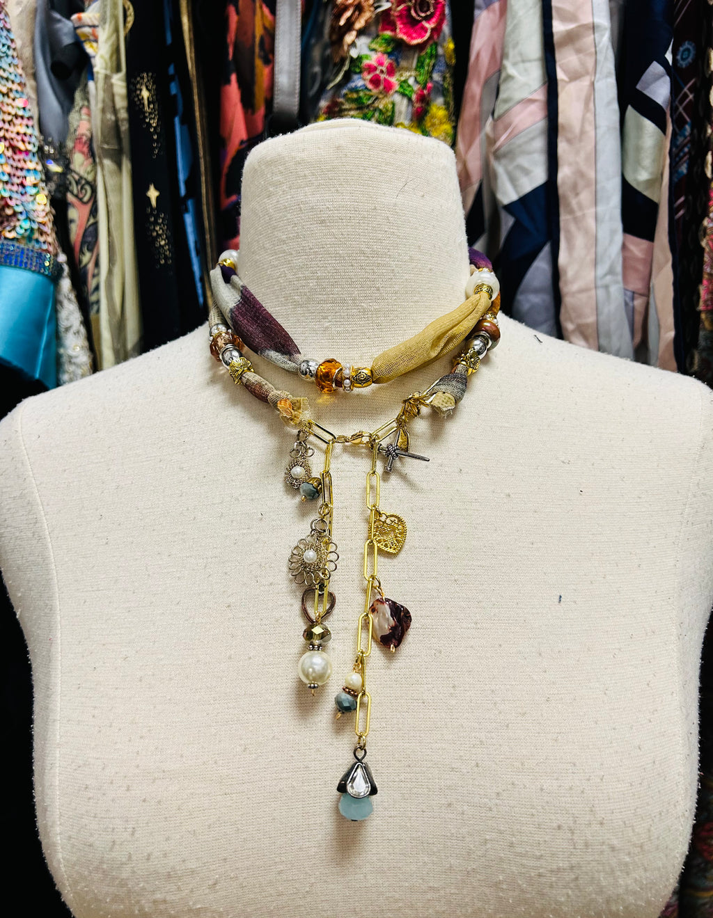 OOAK Mesh & Charms Scarf Necklace or Belt