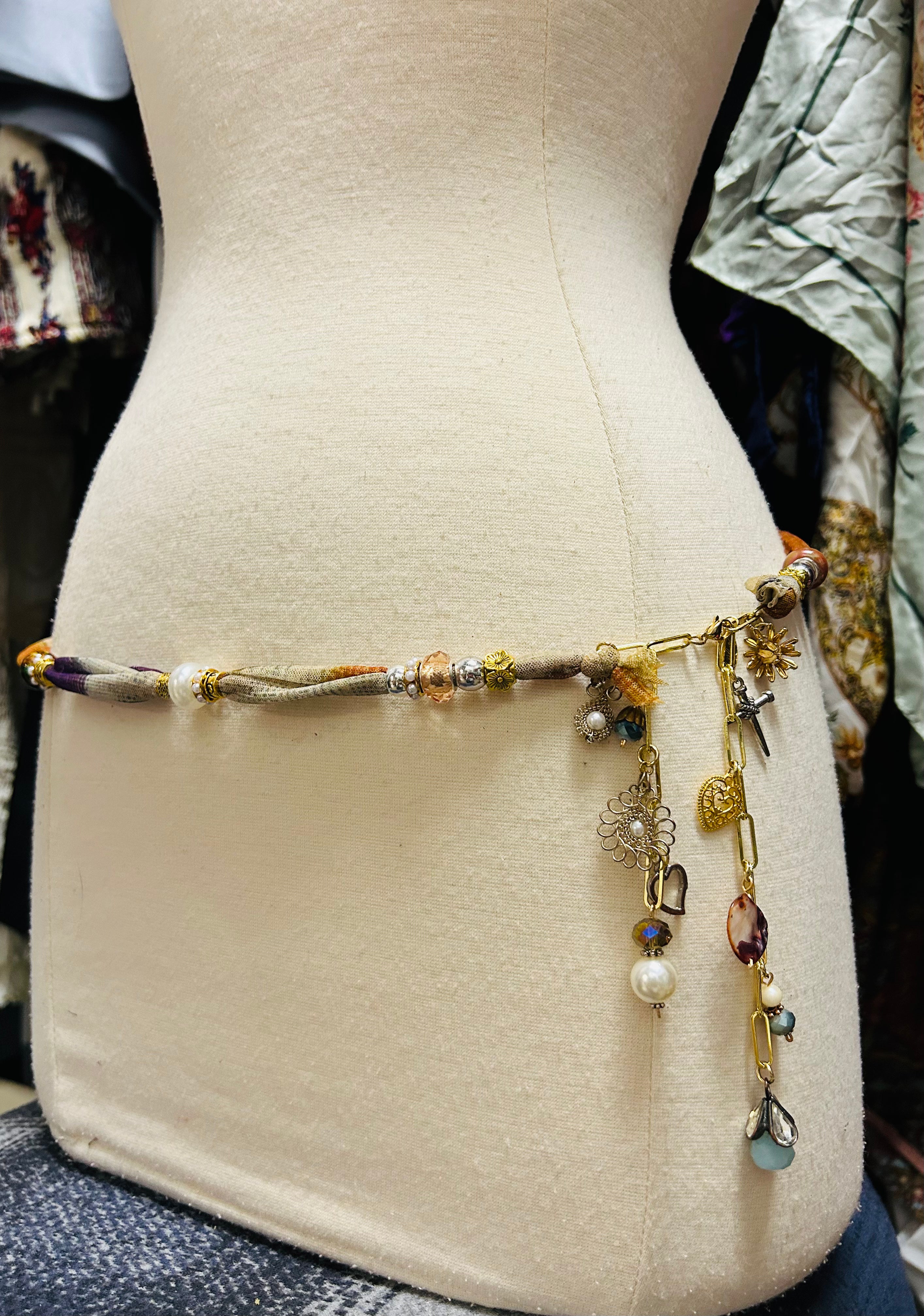 OOAK Mesh & Charms Scarf Necklace or Belt