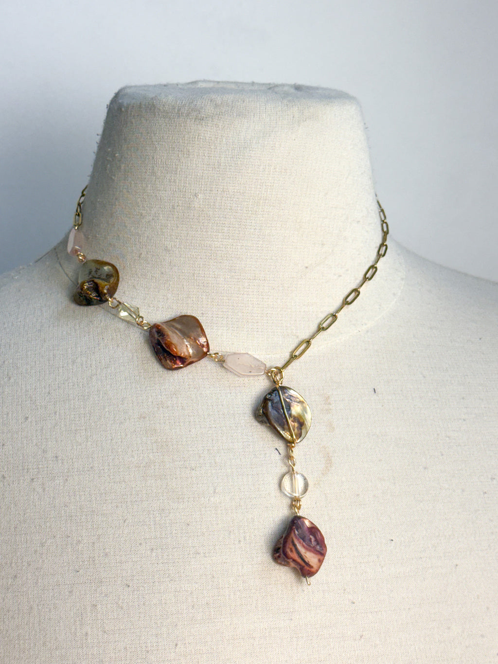 OOAK Shell & Vintage Glass Lariat Necklace