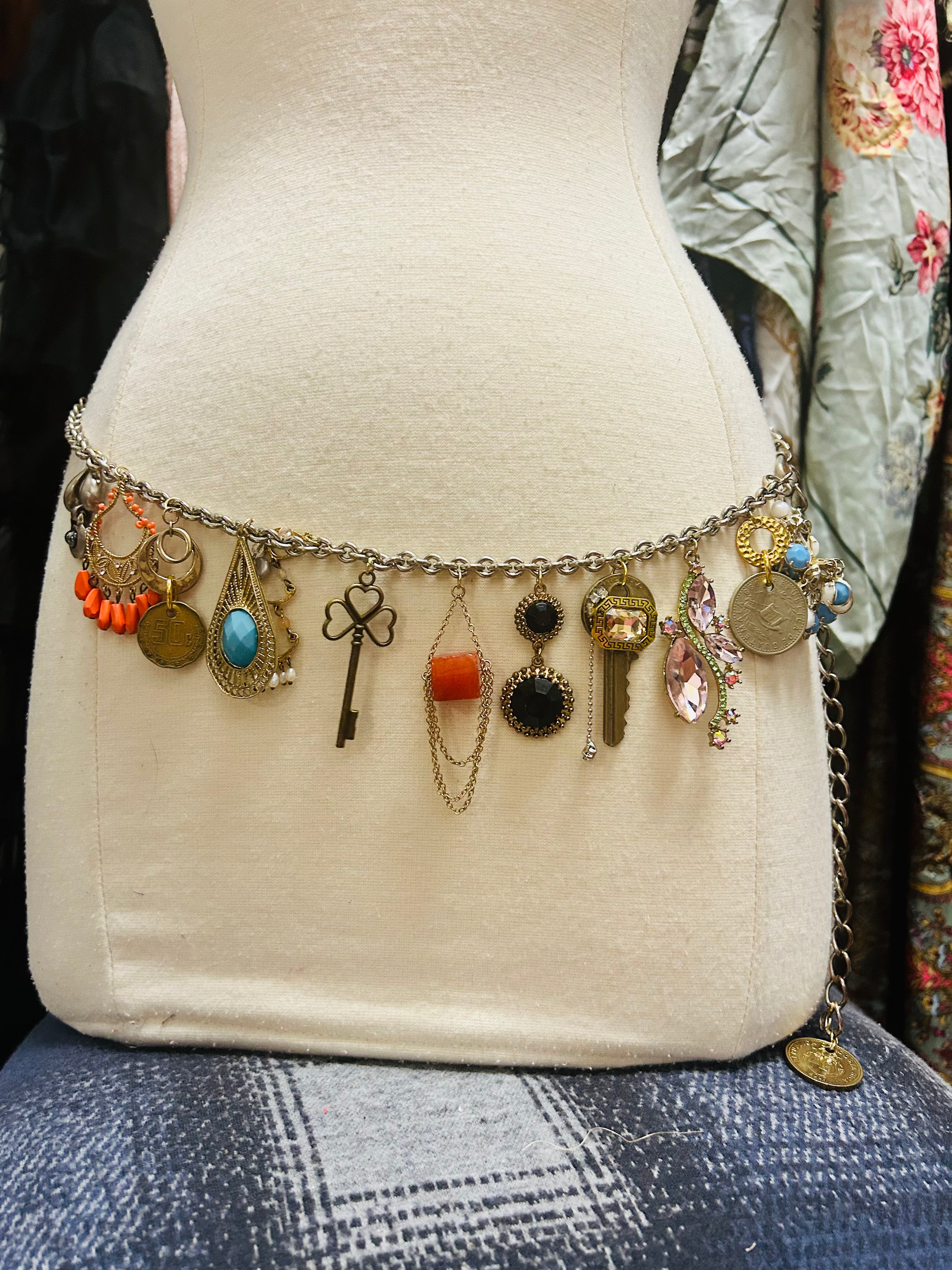 OOAK Vintage Charm Chain Belt or Necklace