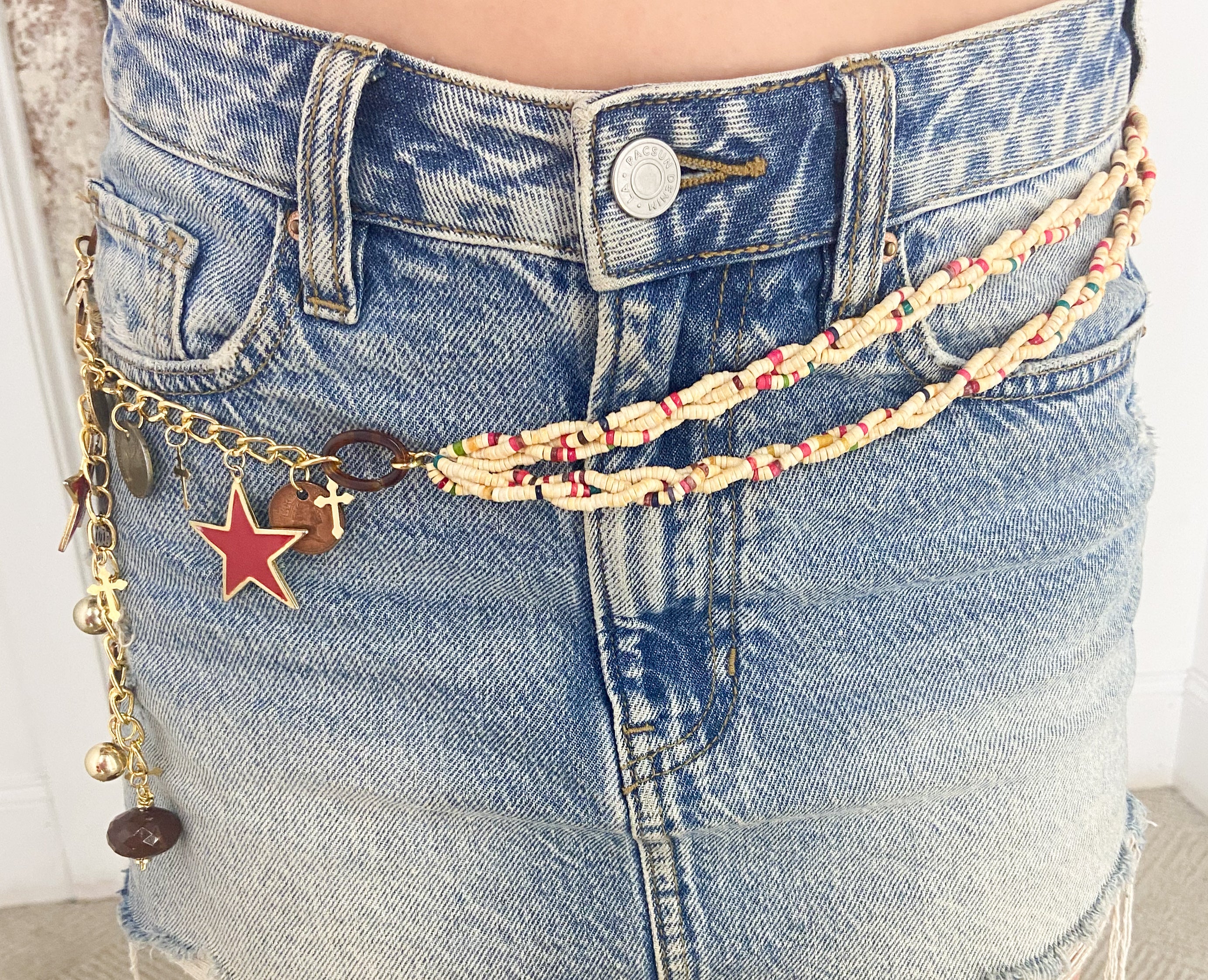 OOAK Vintage Star and Wooden Bead Waist Chain