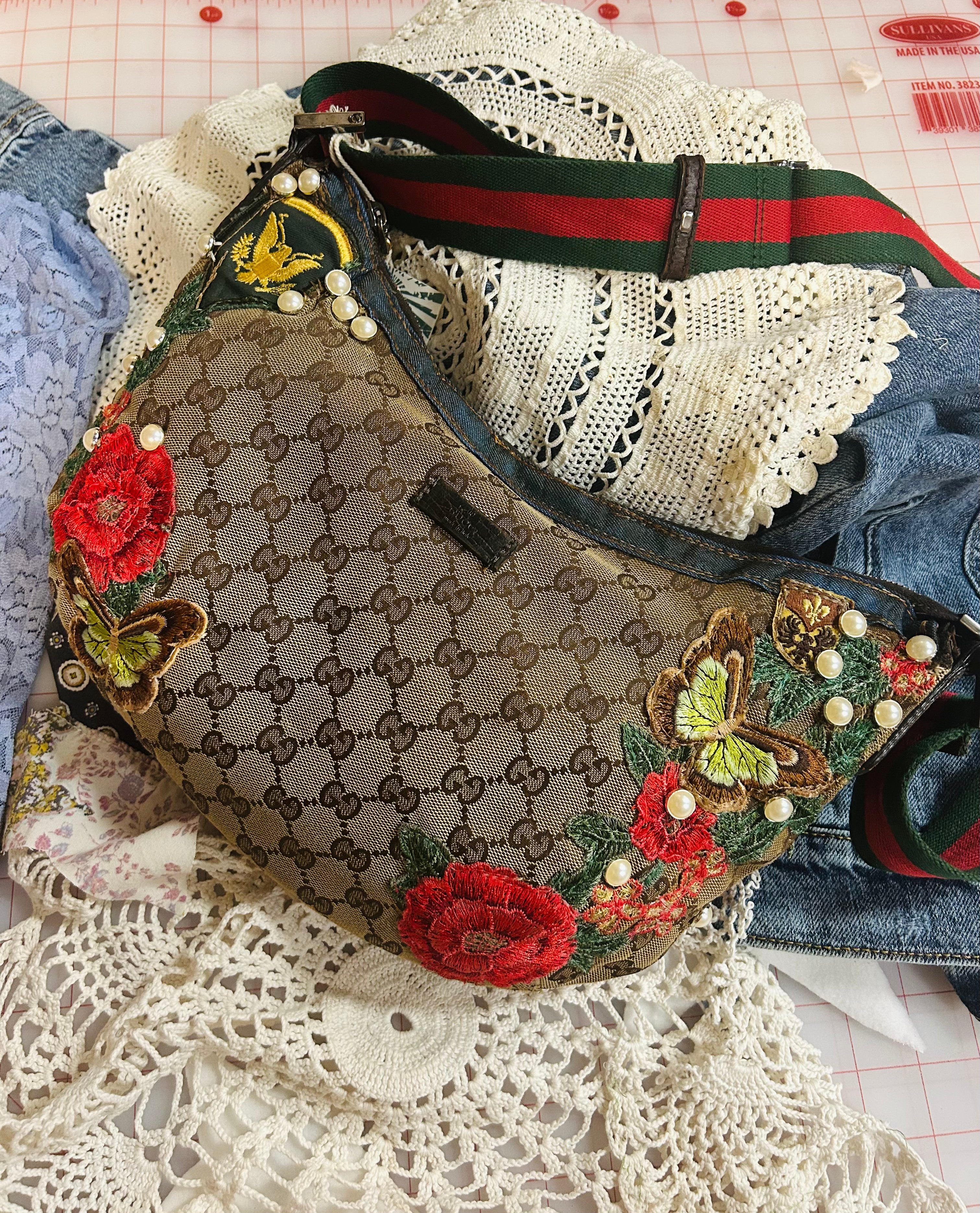 OOAK Vintage Gucci Pearl & Flower Patch Purse