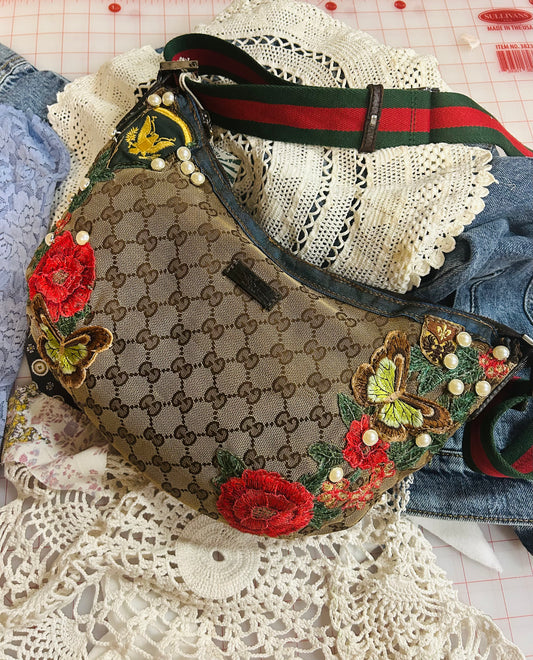 OOAK Vintage Gucci Pearl & Flower Patch Purse