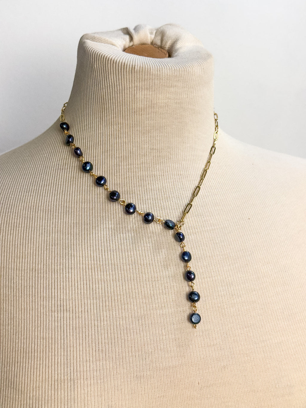 Handmade Navy Freshwater Pearl Lariat Necklace