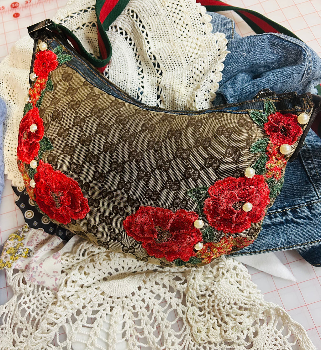OOAK Vintage Gucci Pearl & Flower Patch Purse