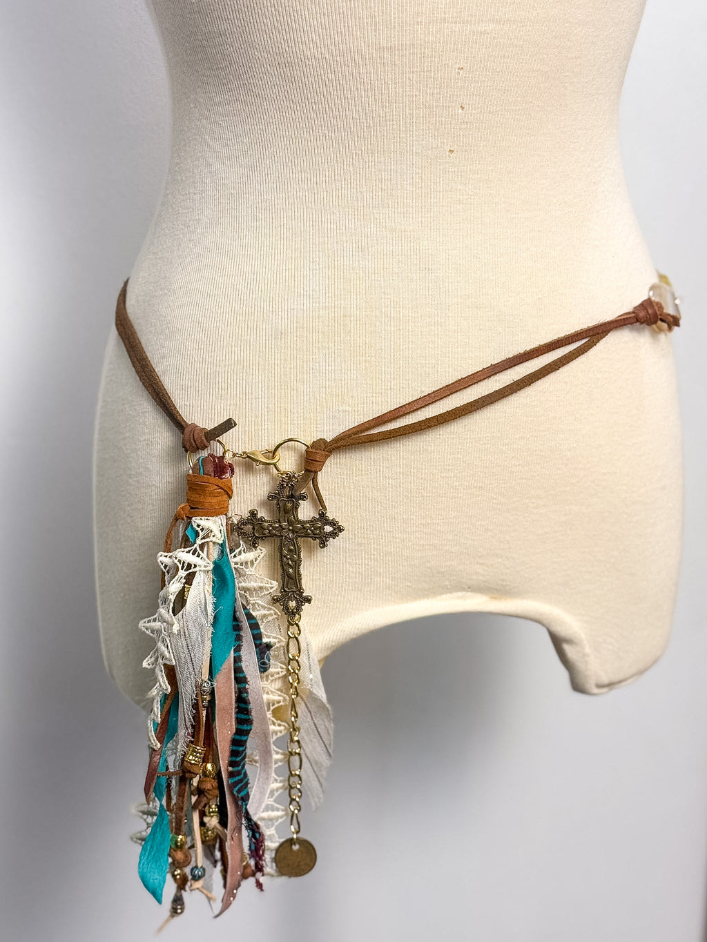OOAK Fabric Tassel Semi-Precious Stone Belt