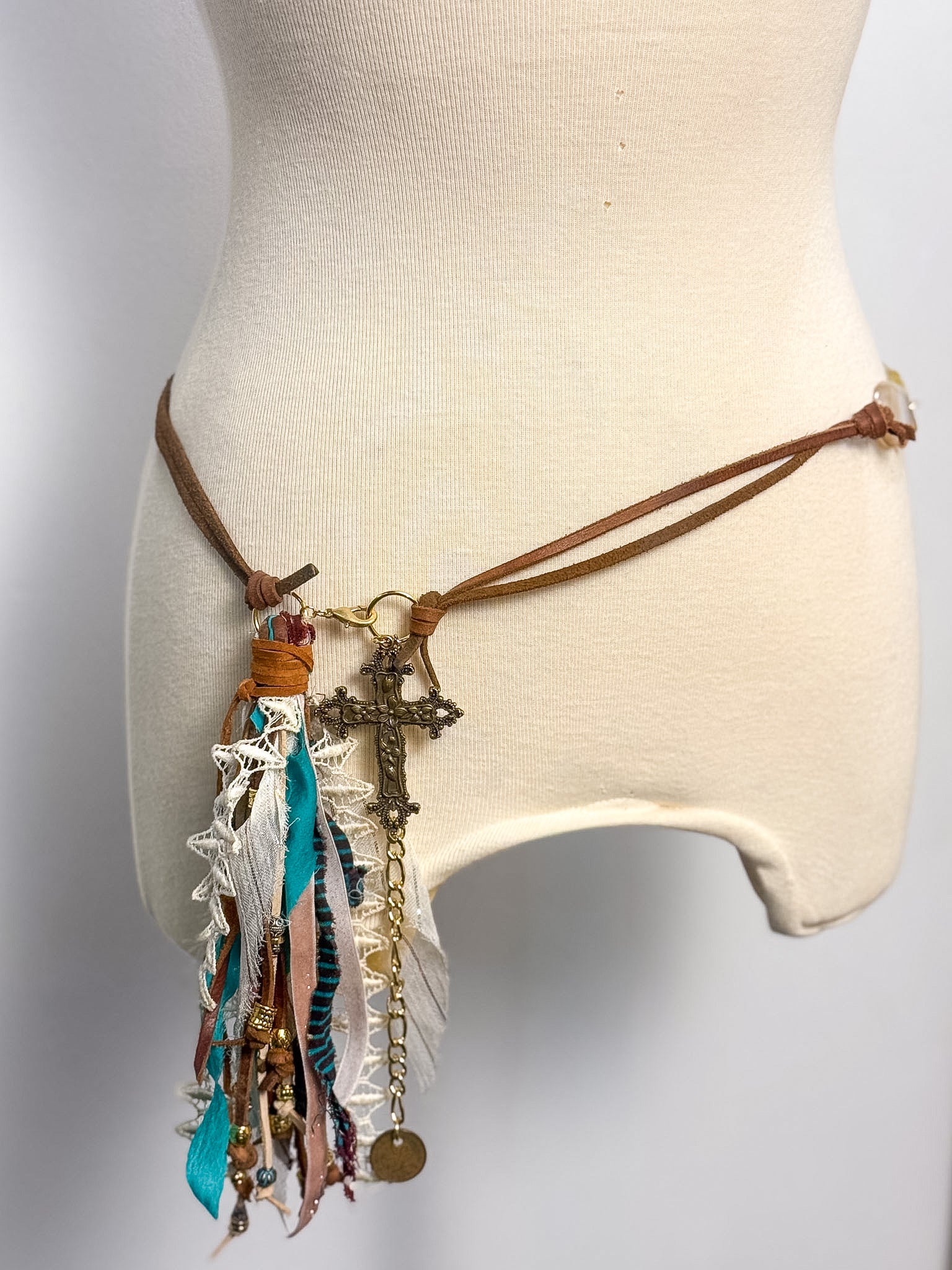 OOAK Fabric Tassel Semi-Precious Stone Belt