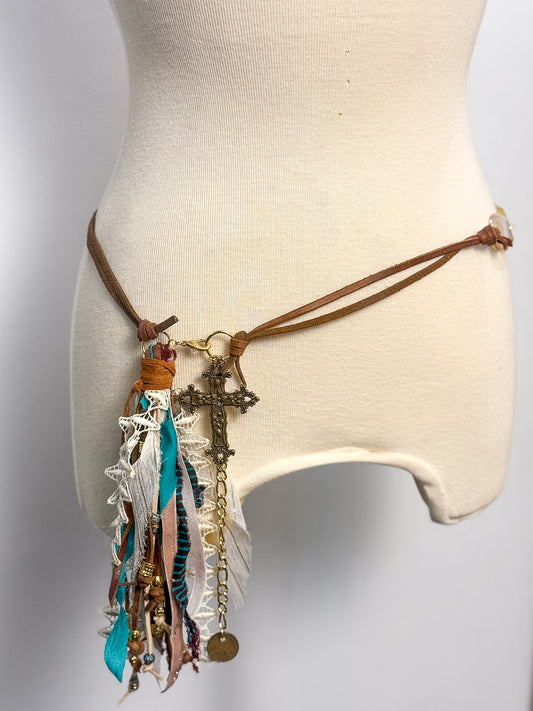 OOAK Fabric Tassel Semi-Precious Stone Belt