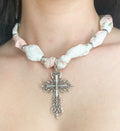 OOAK Floral Chiffon and Cross Scarf Necklace