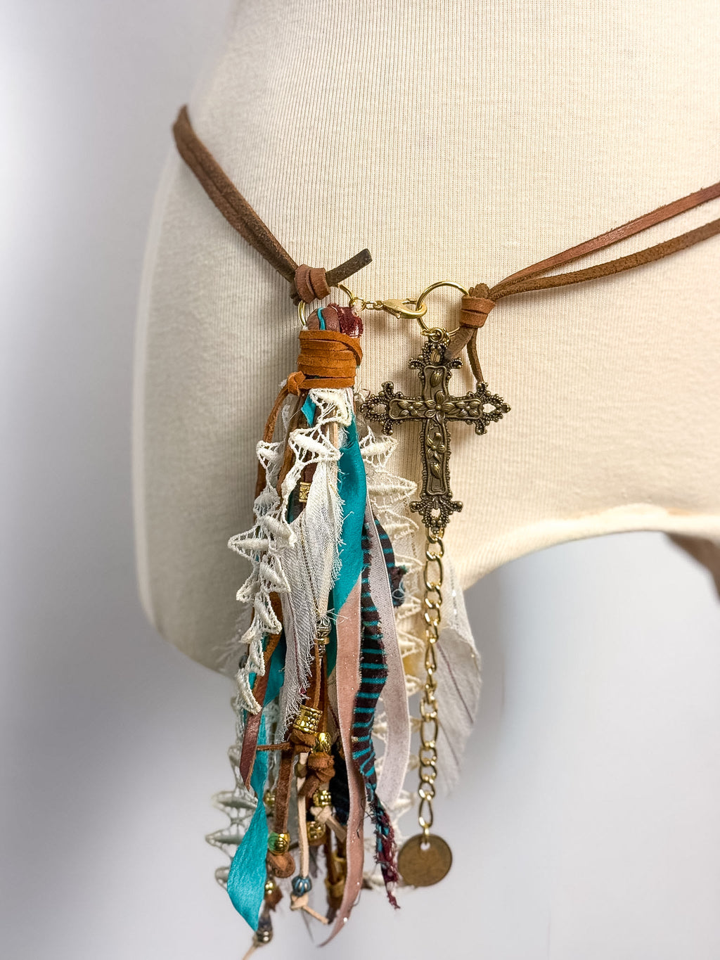 OOAK Fabric Tassel Semi-Precious Stone Belt