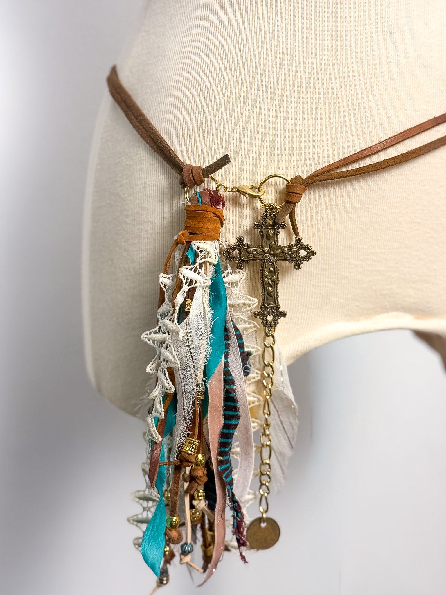 OOAK Fabric Tassel Semi-Precious Stone Belt