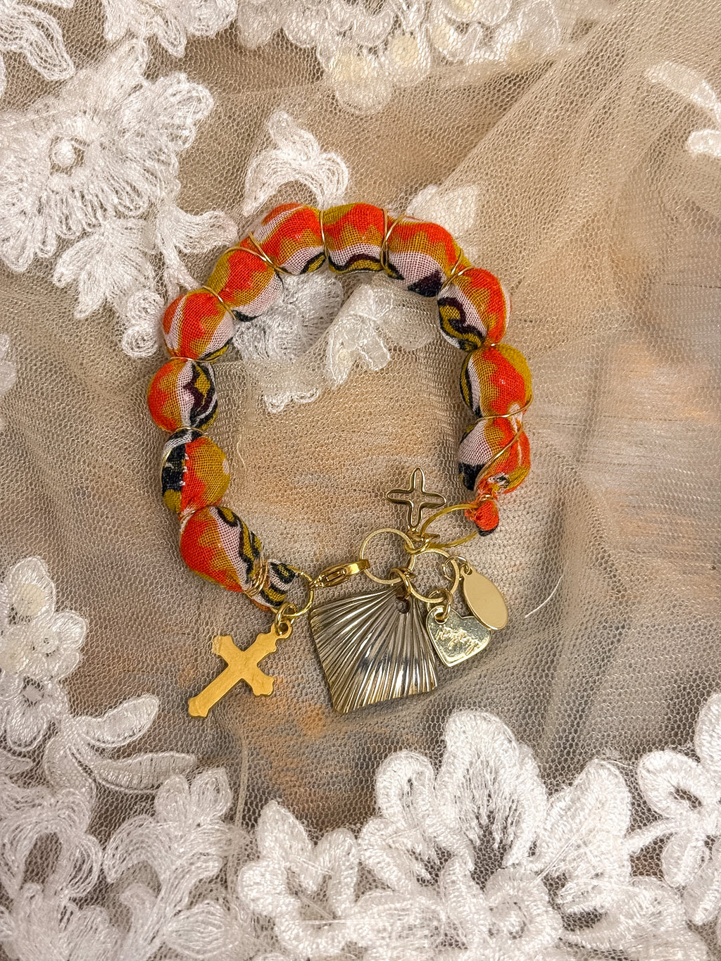 OOAK Vintage Covered Bead Charm Bracelet