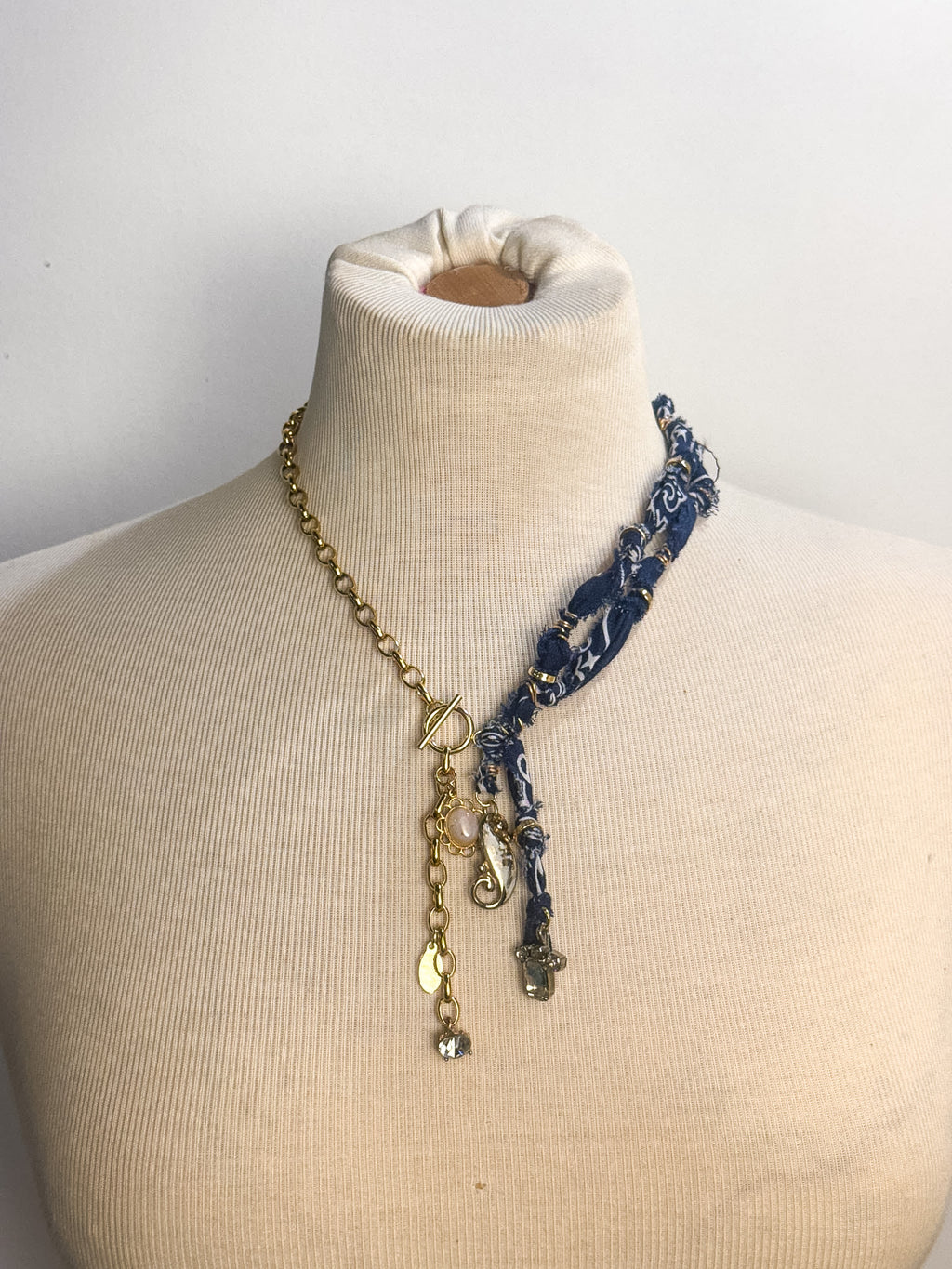 OOAK Double Strand Bandana Lariat Necklace