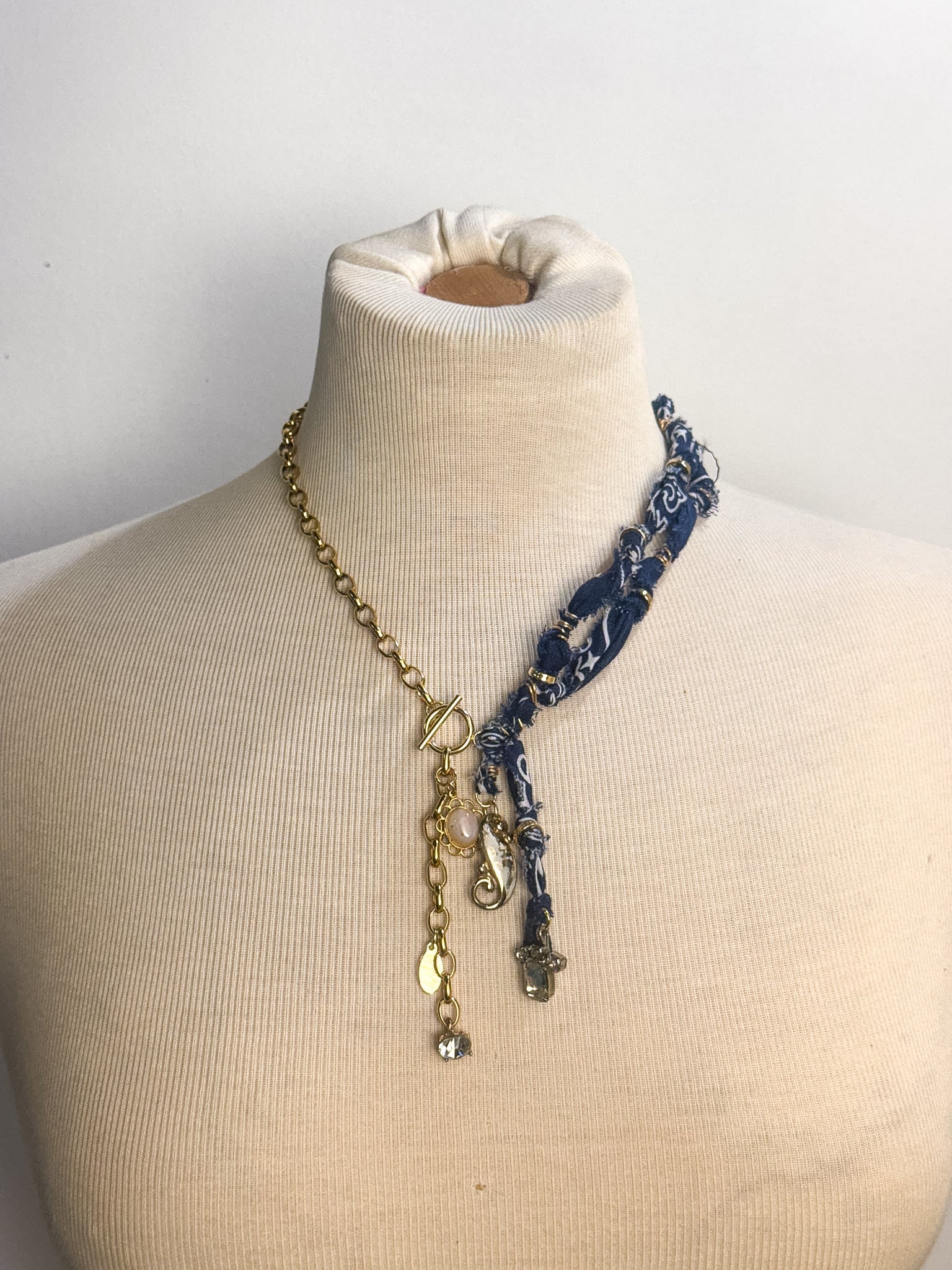 OOAK Double Strand Bandana Lariat Necklace