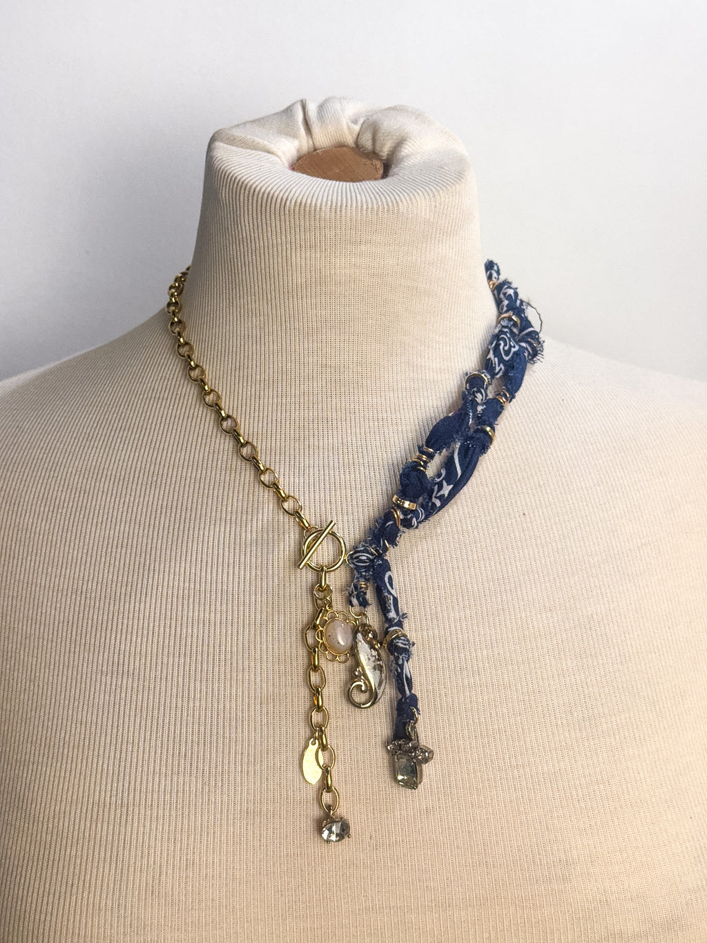 OOAK Double Strand Bandana Lariat Necklace