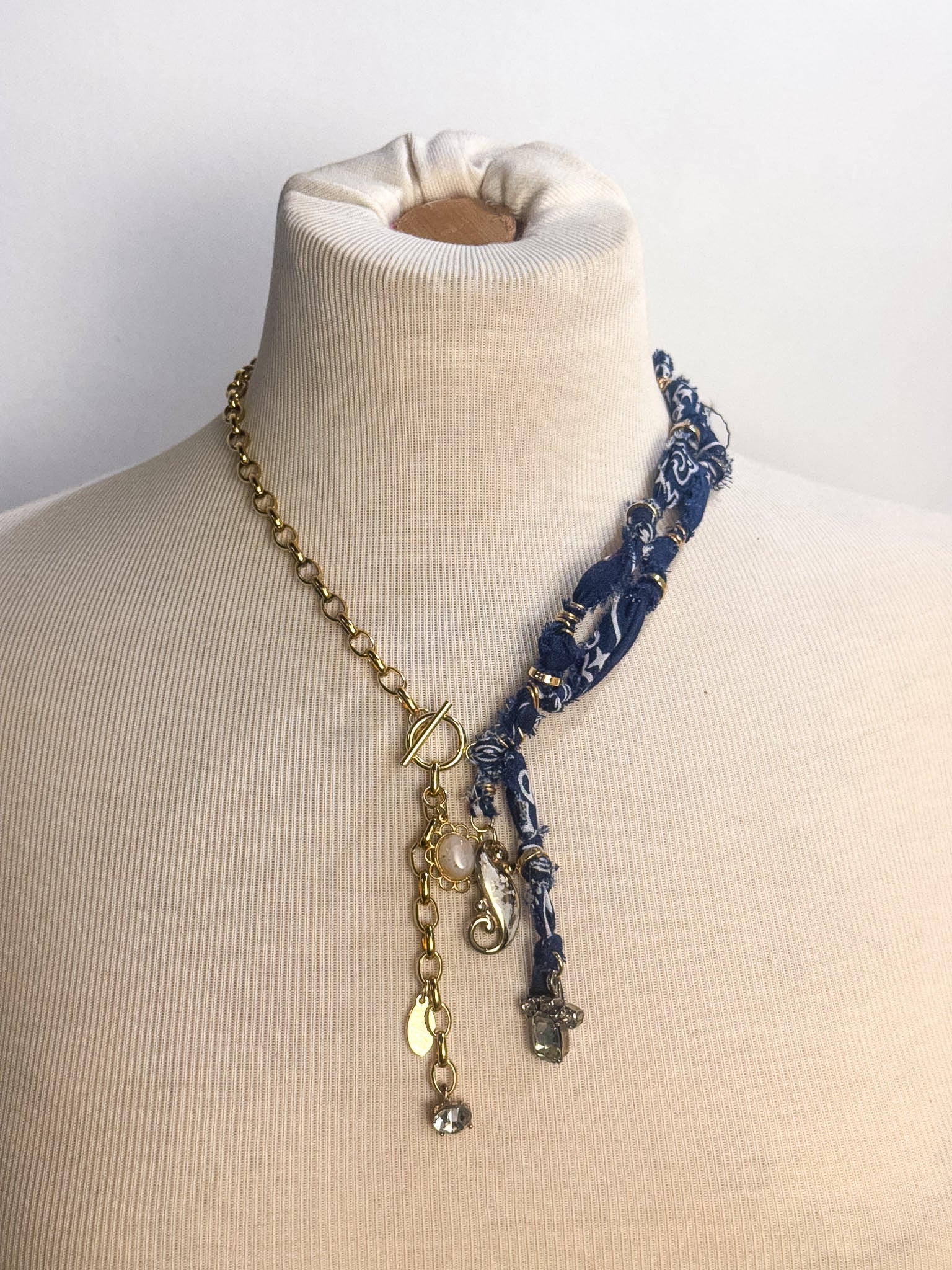 OOAK Double Strand Bandana Lariat Necklace