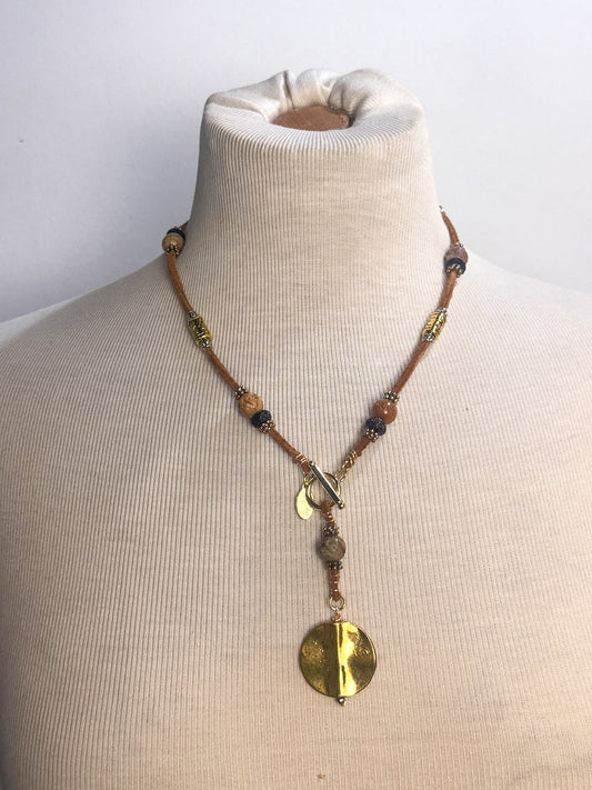 Handmade Leather & Bone Lariat Necklace
