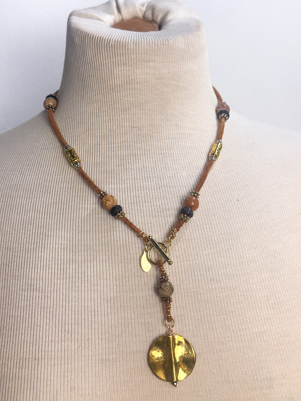 Handmade Leather & Bone Lariat Necklace