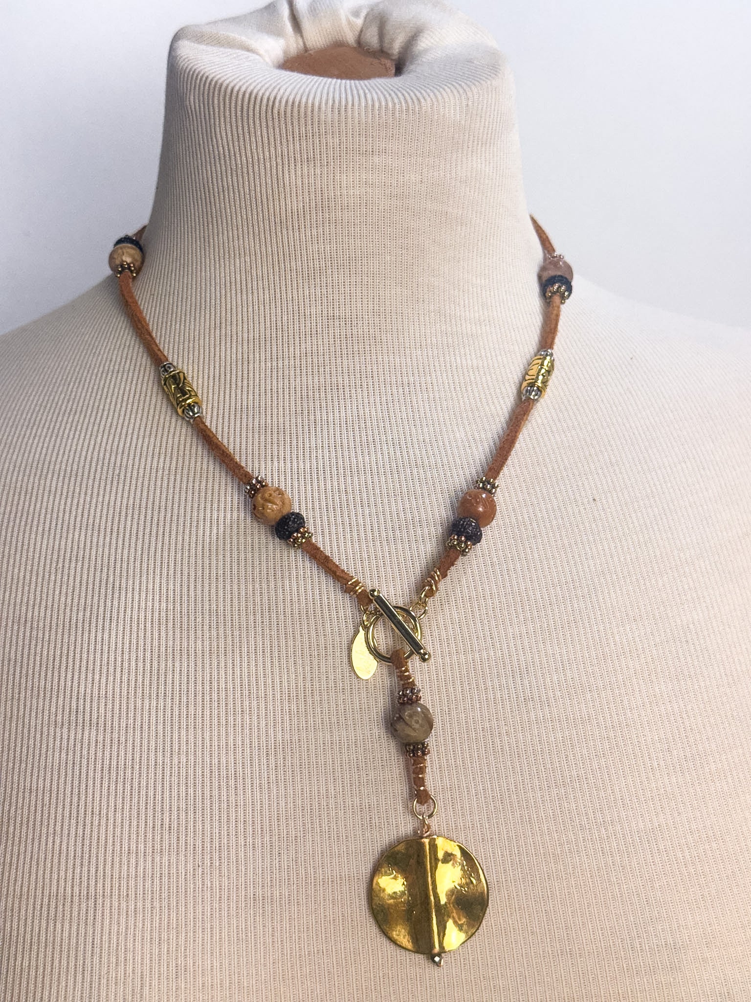 Handmade Leather & Bone Lariat Necklace