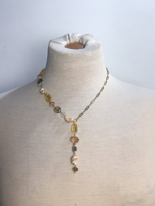 OOAK Shell, Citrine, & Glass Lariat Necklace