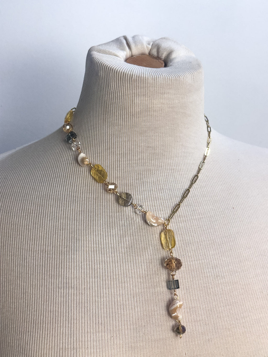 OOAK Shell, Citrine, & Glass Lariat Necklace