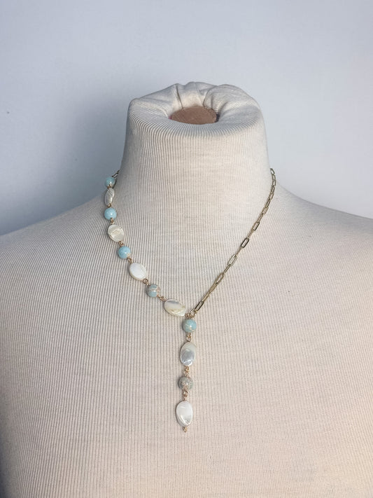 Handmade Shell & Blue Jasper Lariat Necklace