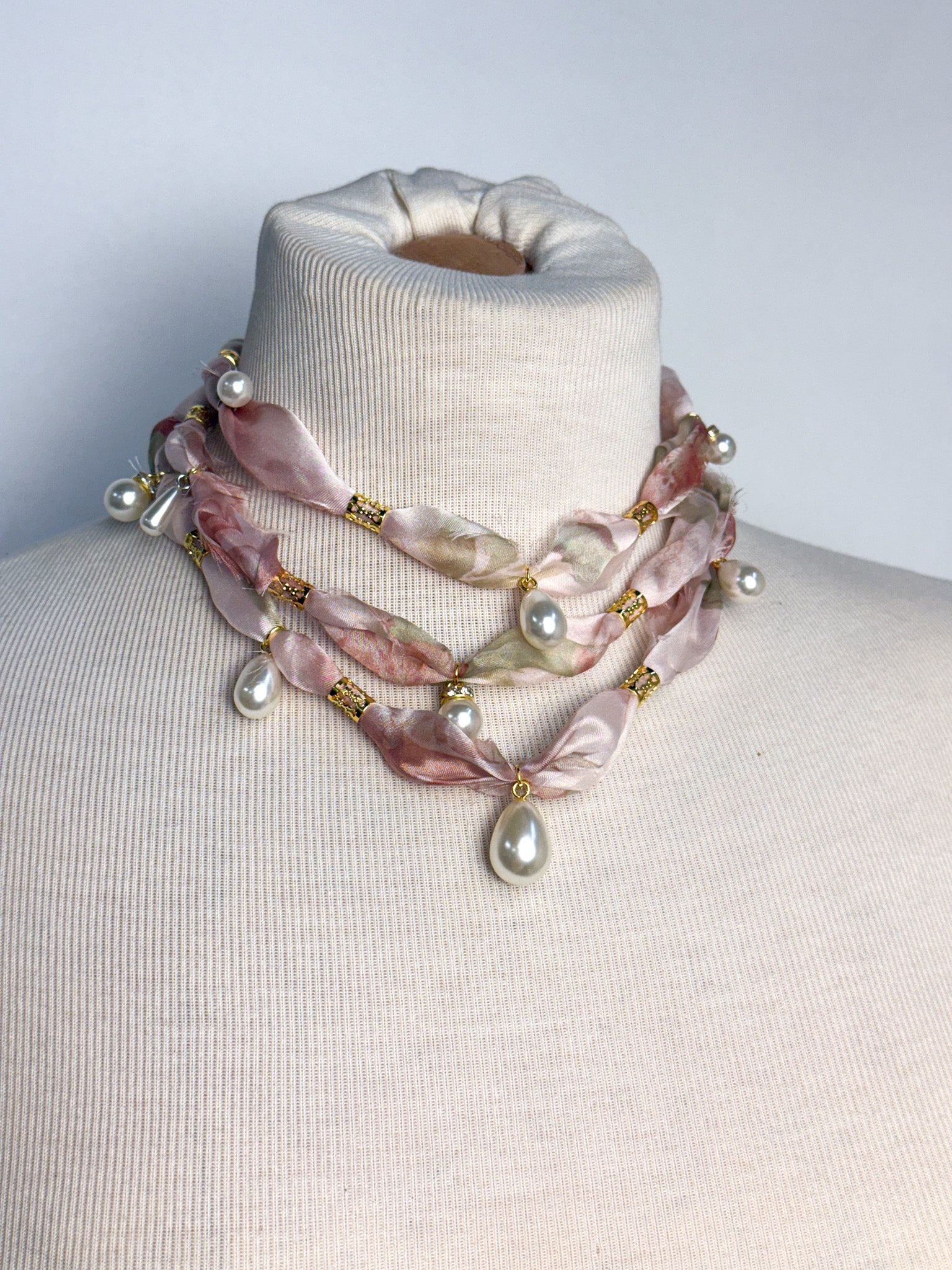 OOAK Handmade Floral Chiffon Triple Layer Necklace