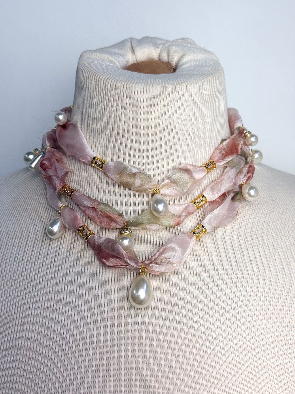 OOAK Handmade Floral Chiffon Triple Layer Necklace