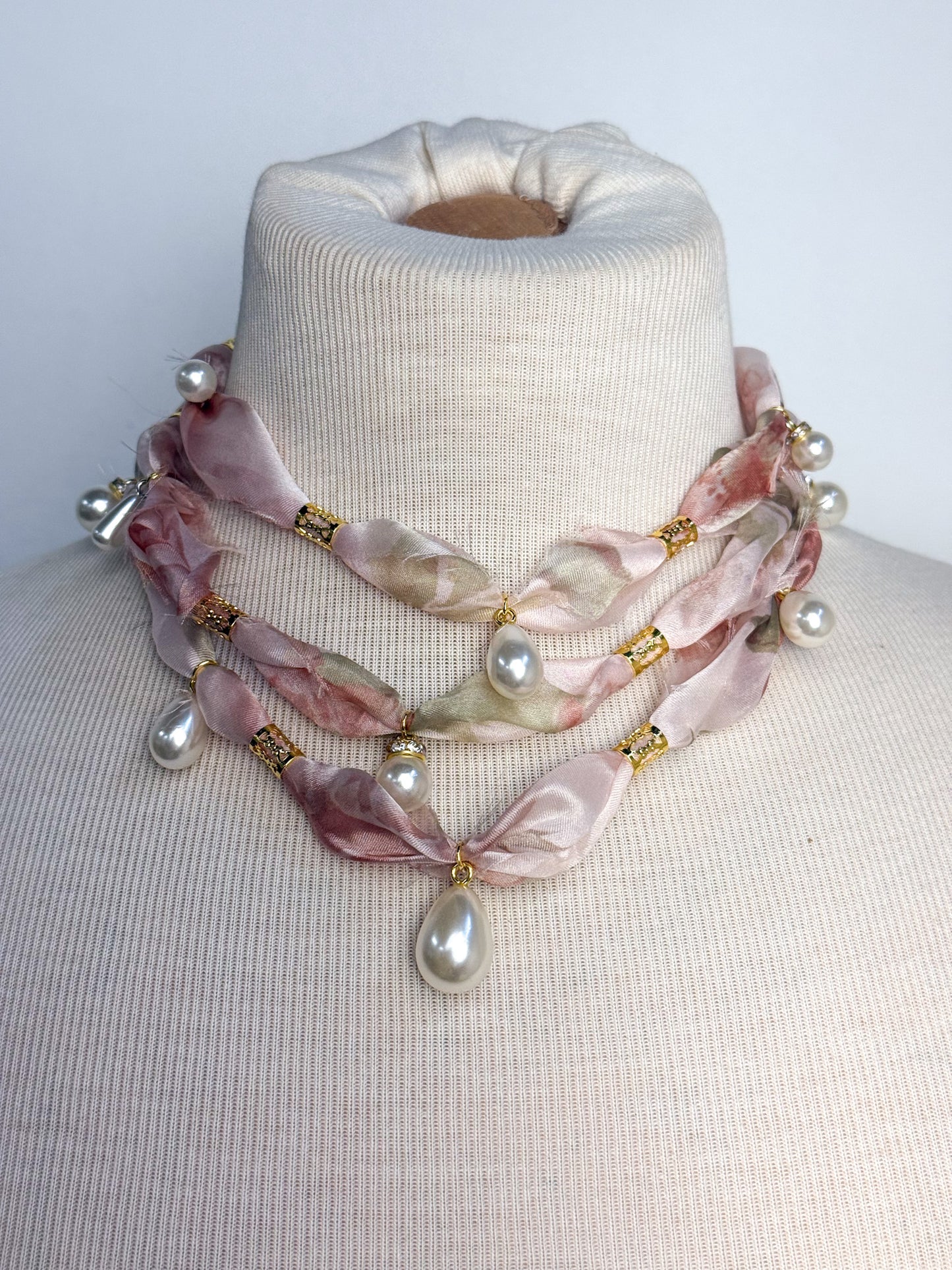OOAK Handmade Floral Chiffon Triple Layer Necklace