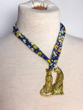 OOAK Floral Fabric Leopard Pendant Scarf Necklace