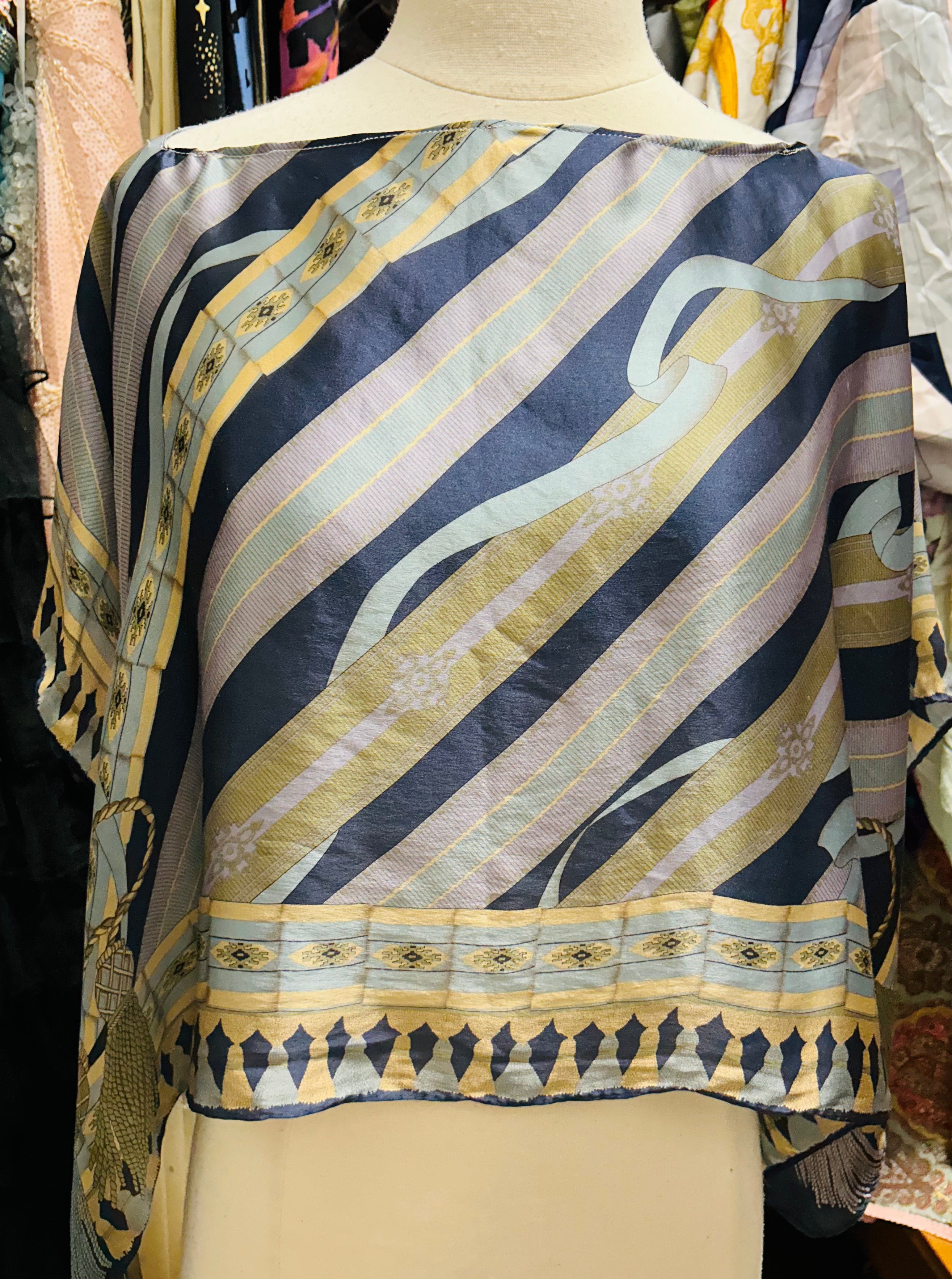 OOAK Vintage Silk Rope Print Scarf Top