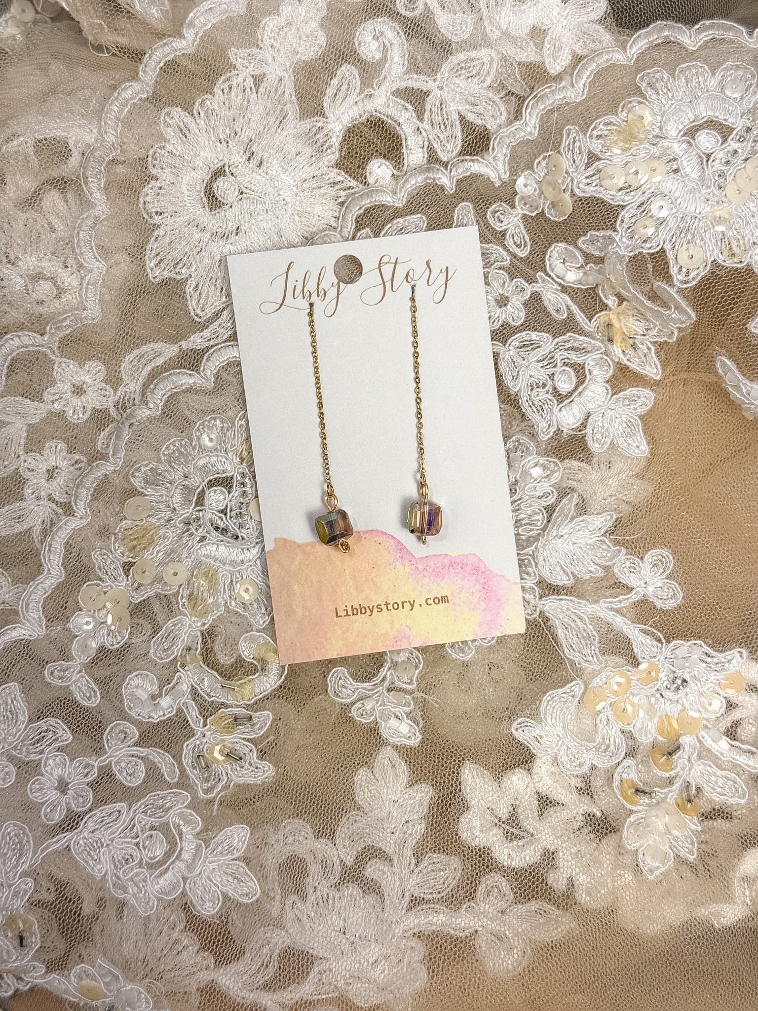 Crystal Cube Threader Earring