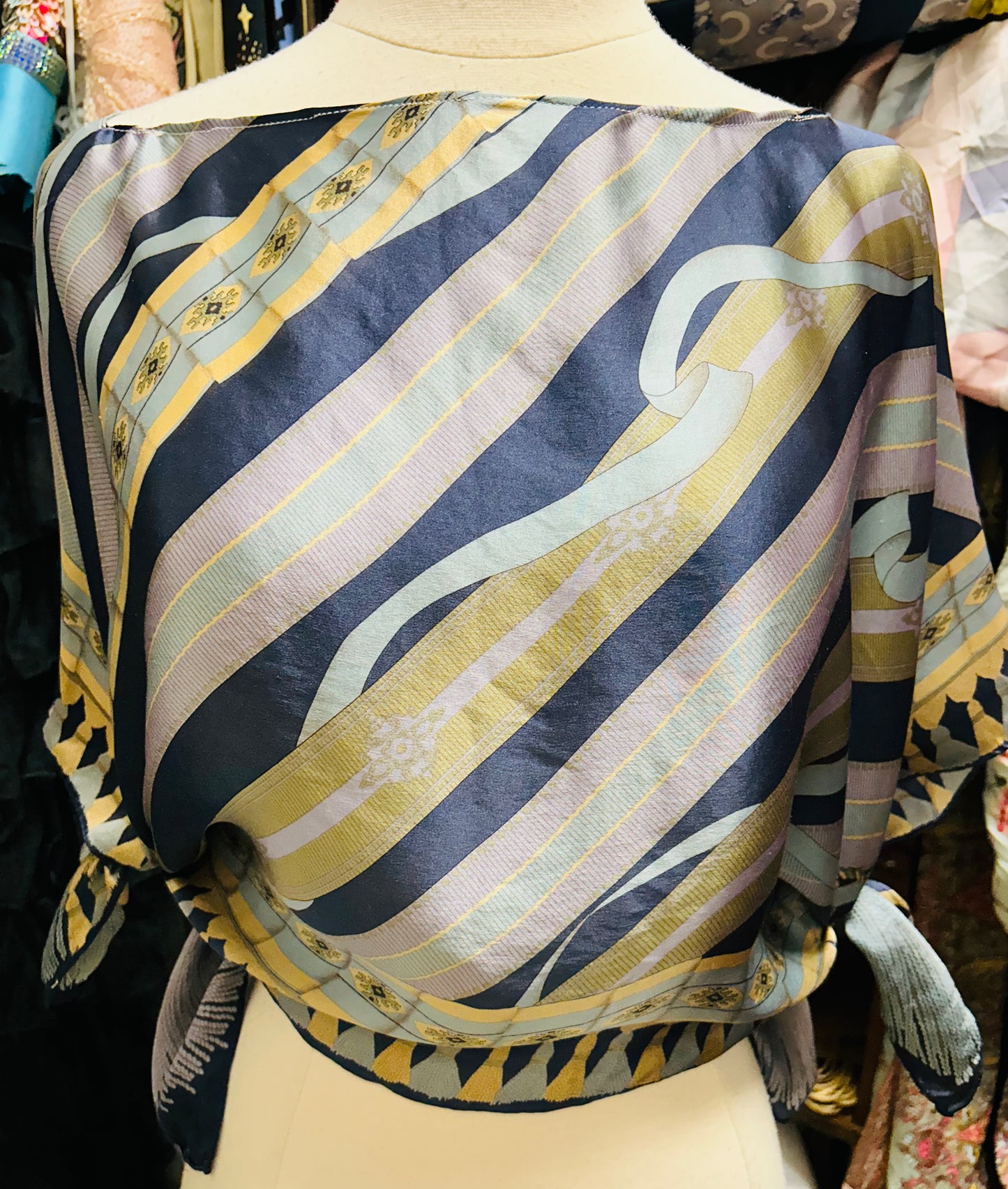 OOAK Vintage Silk Rope Print Scarf Top